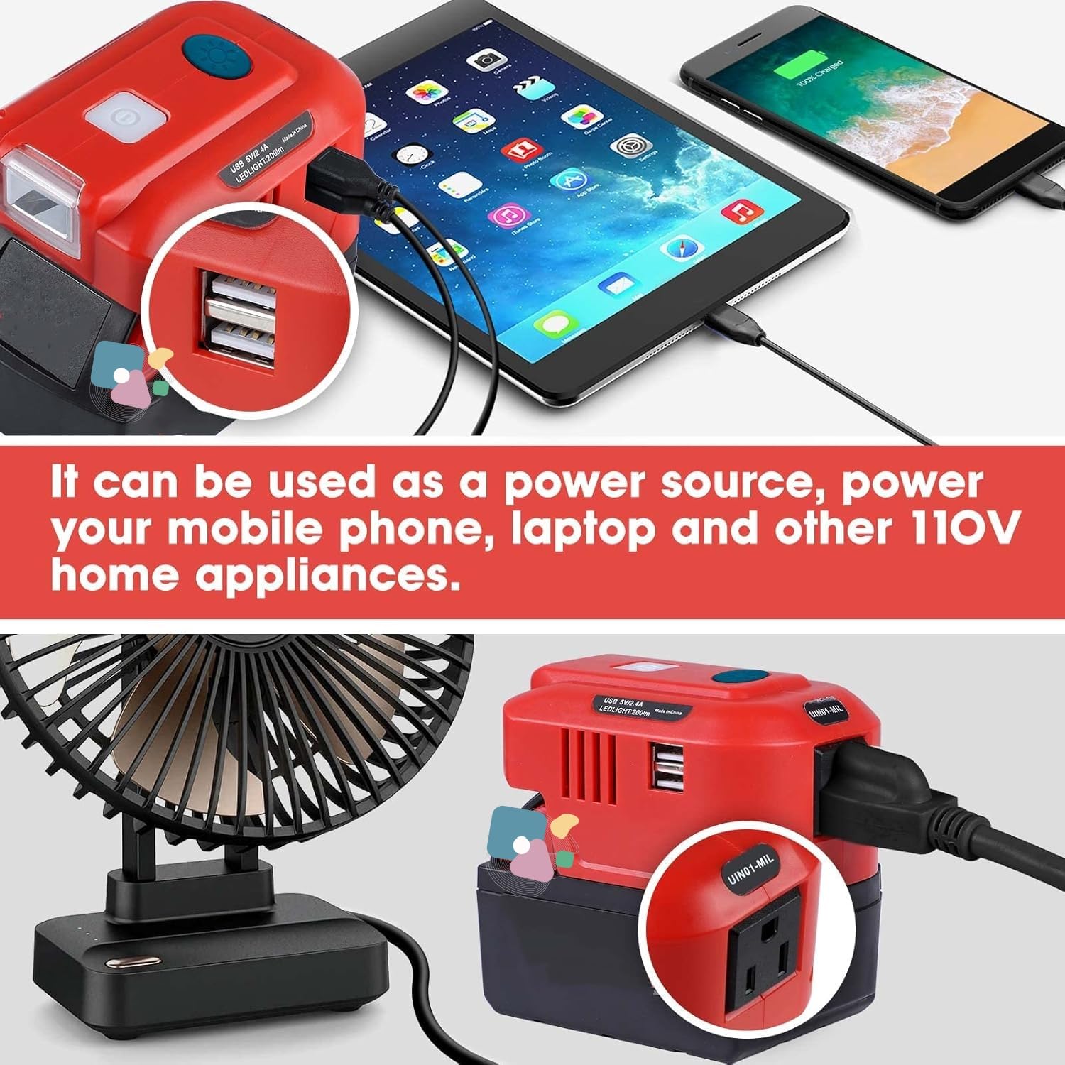 Milwaukee M18 USB Charger Adapter - 150W Power Inverter for Milwaukee Tools | 18V DC to 110V/120V AC Converter with LED Light | Perfect for Job Sites, Camping & Power Outages