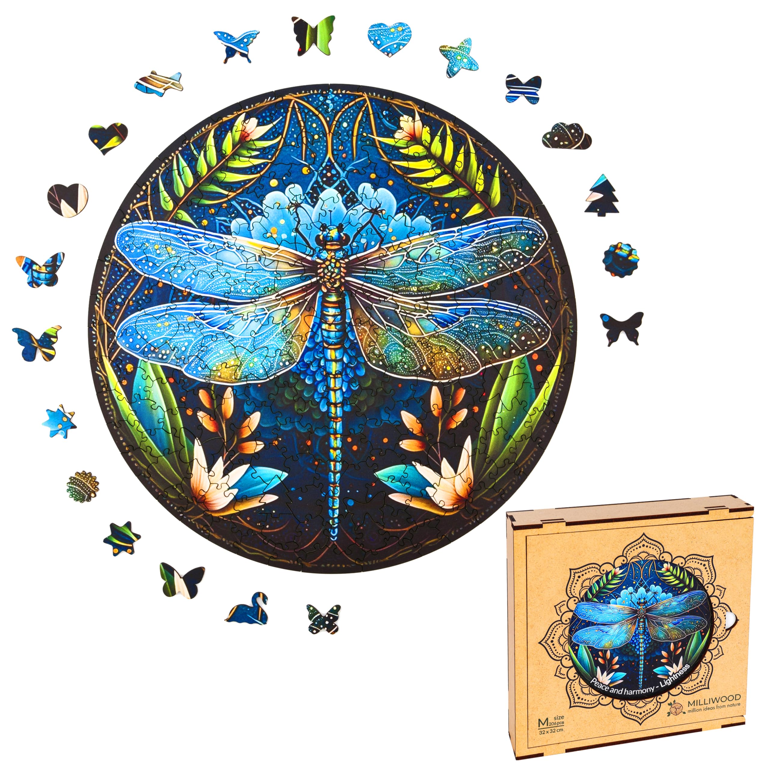 Milliwood 206-Piece Wooden Jigsaw Puzzle for Kids & Adults - Animal Theme, 32x32cm - Fun & Educational Brain Teaser for Family Game Night, Birthday Gifts & Classroom Activities