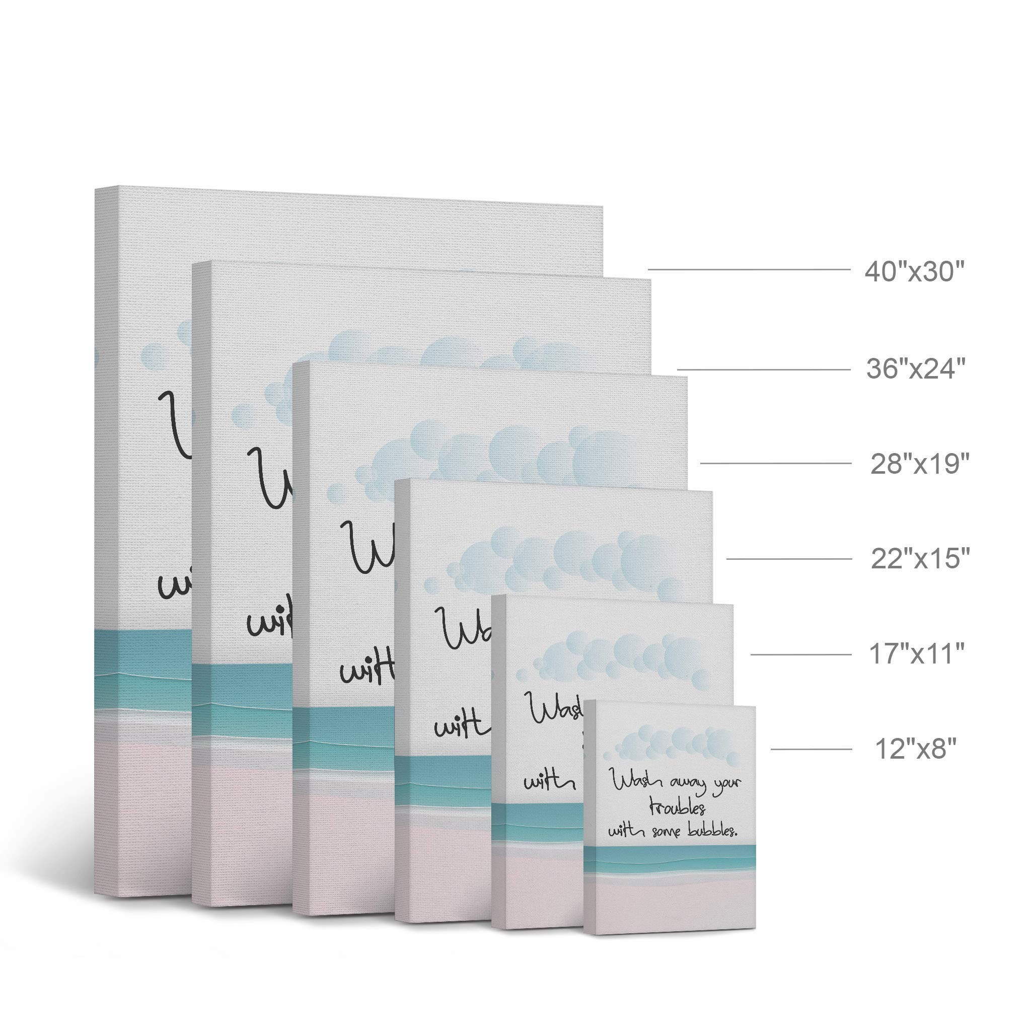Smile Art Design 'Wash Away Your Troubles with Some Bubbles' Canvas Print - Funny Bathroom Quote Wall Decor, Home Decor Artwork Ready to Hang (40x30 inches, Made in USA) - Perfect for Bathrooms, Spas, and Relaxation Spaces