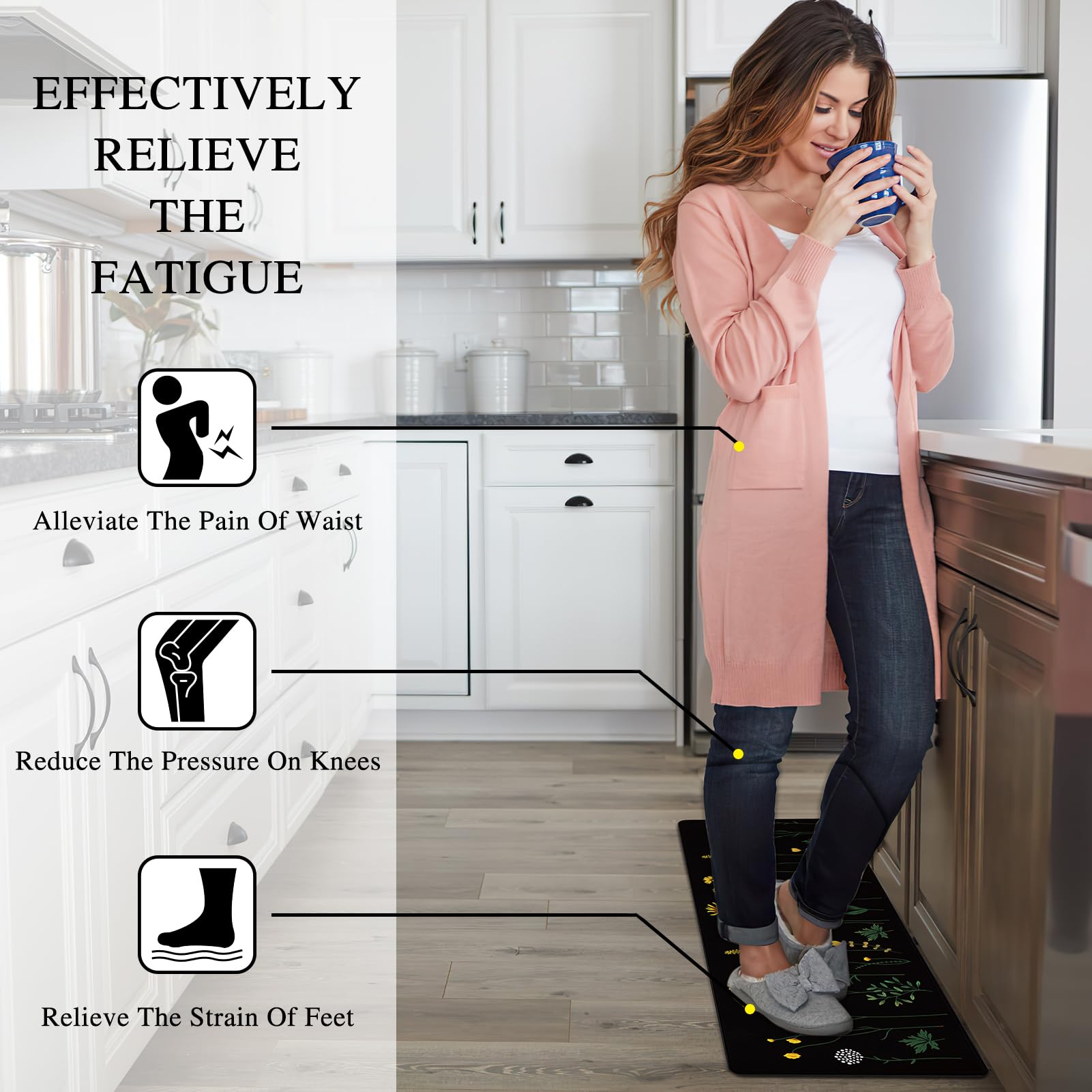 Rempry Non-Slip Kitchen Mat Set - 2 PCS Floral Anti-Fatigue Rugs for Cooking & Cleaning