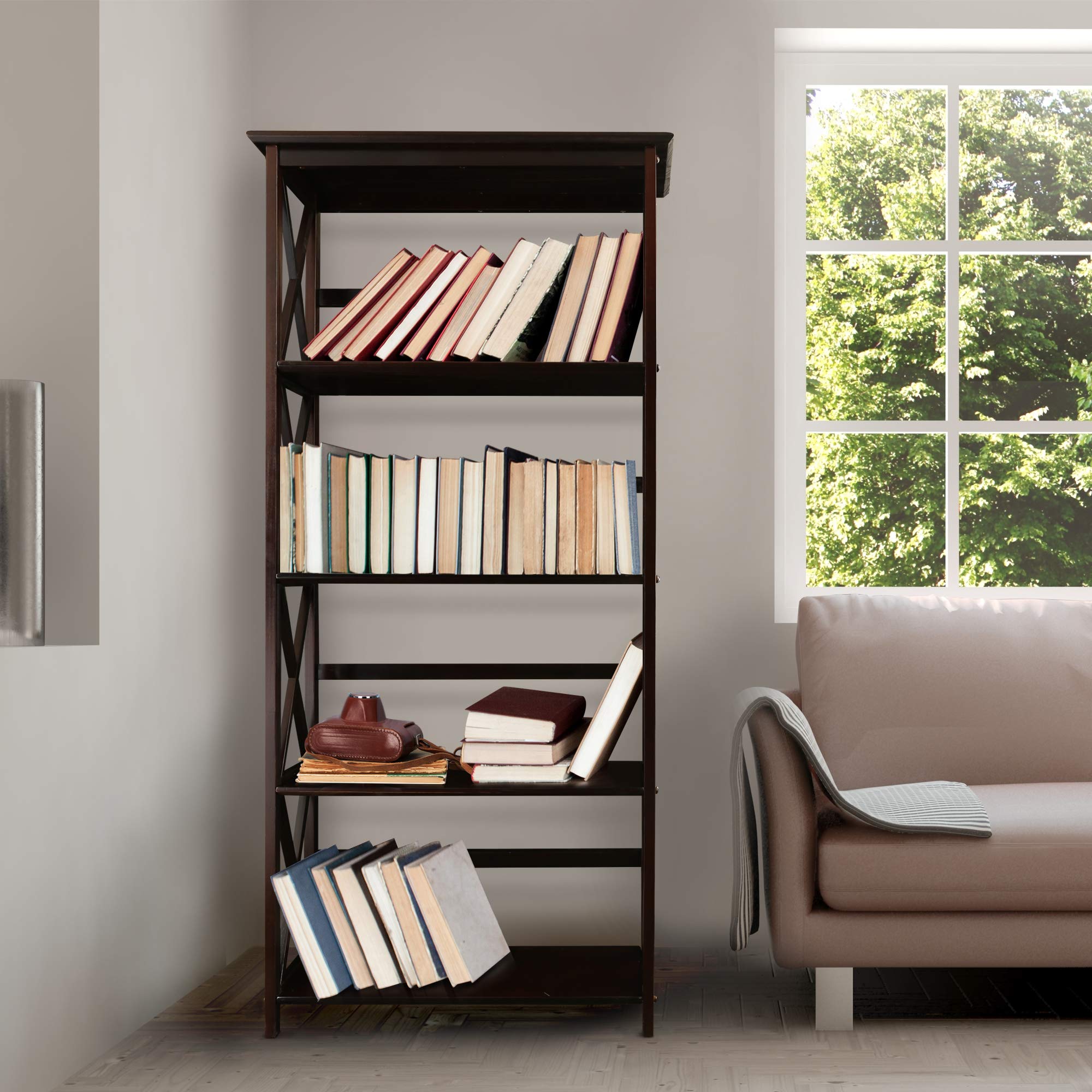 Modern Wooden Bookshelf for Home & Office - 5-Tier Storage Shelf for Books, Decor & Essentials | Perfect for Living Room, Bedroom & Study Spaces