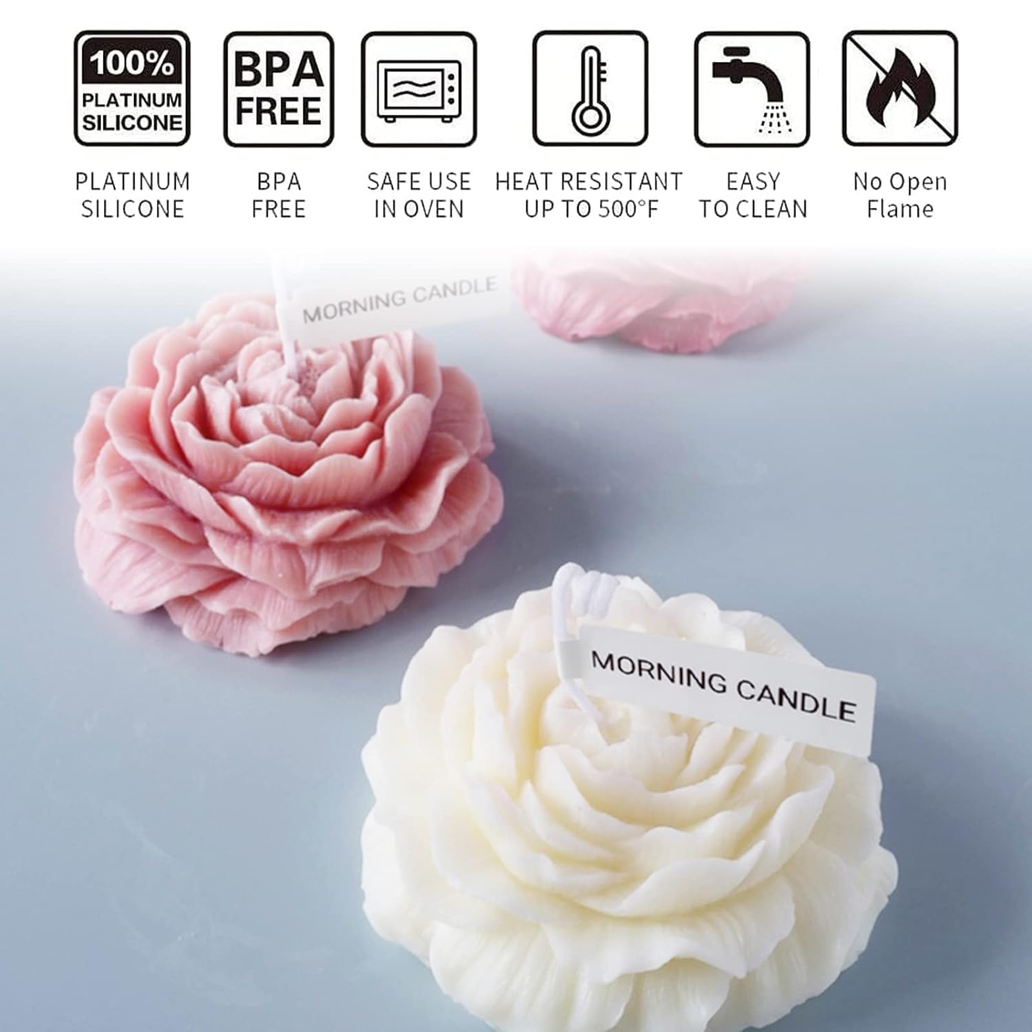 Brightail INFRA 3D Silicone Candle Wax Molds - DIY Peony Flower Mold for Resin, Soap & Aromatherapy Candles - Reusable Soy Wax Candle Making Kit for Home Decor, Wedding Centerpieces & Gift Making