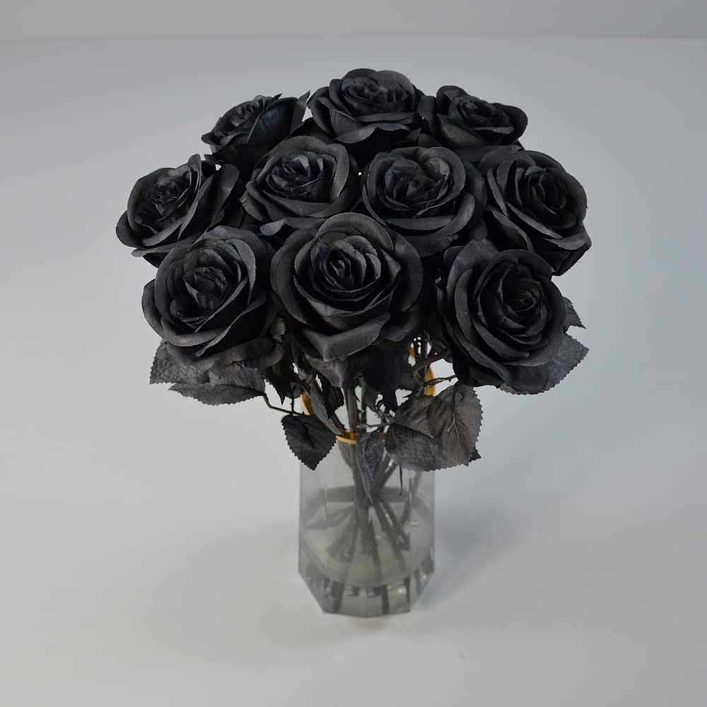 10pcs Black Silk Rose Flowers for Wedding Bouquet & Home Decor