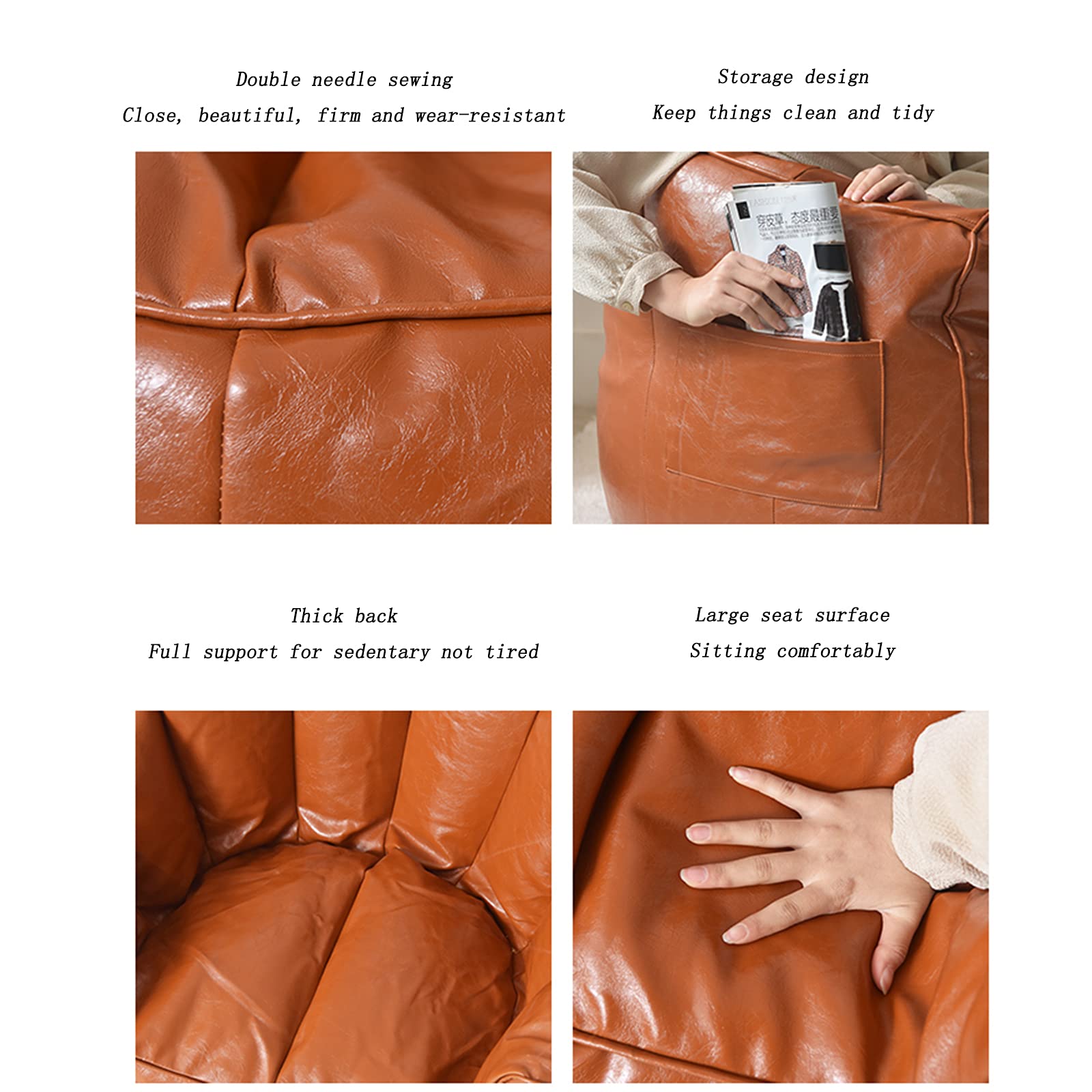 Waterproof PU Leather Bean Bag Chair Cover - No Filling, Gaming & Lounge Accessory for Teens, Adults & Pets - Perfect for Dorm, Living Room, Bedroom & Home Decor (Brown)