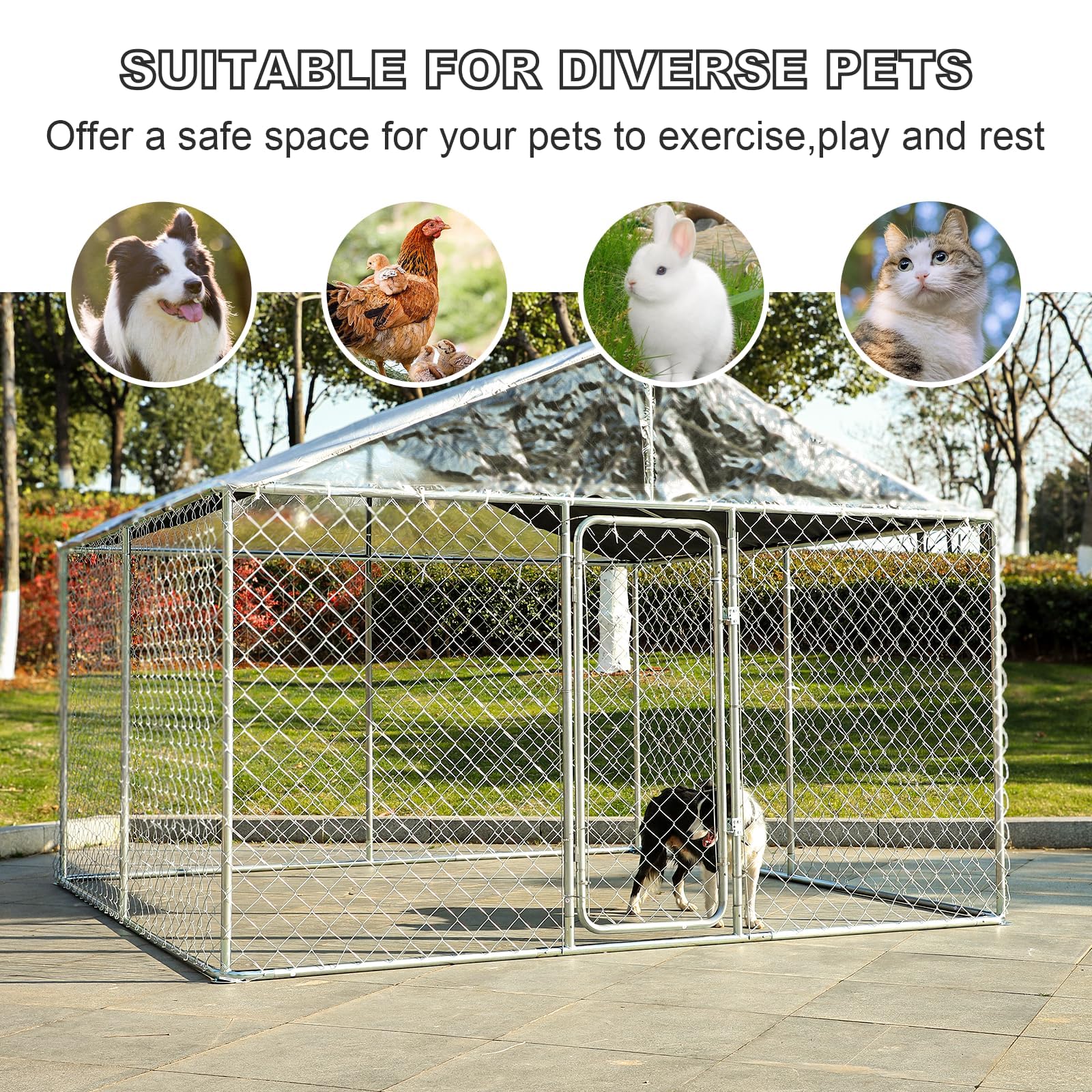 10x10x7FT Heavy Duty Outdoor Dog Kennel with Roof - Large Secure Lock Dog Cage, Waterproof & UV-Resistant Dog Playpen for Big Dogs - Perfect for Backyard, Kennel Runs, and Outdoor Dog Safety