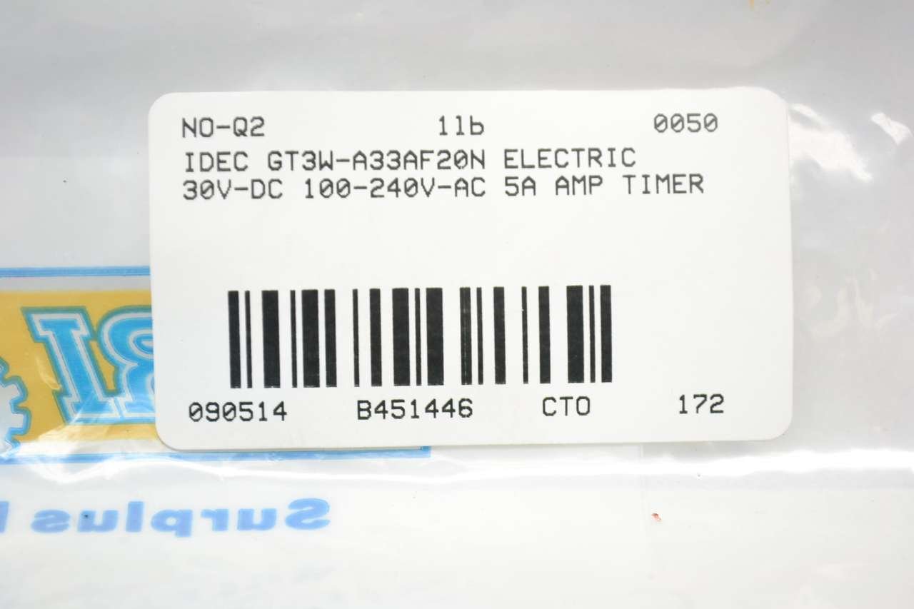 IDEC GT3W-A33AF20N Dual Range Timer Relay - Industrial Automation & Control Systems - Perfect for HVAC, Machinery, and Process Control Applications