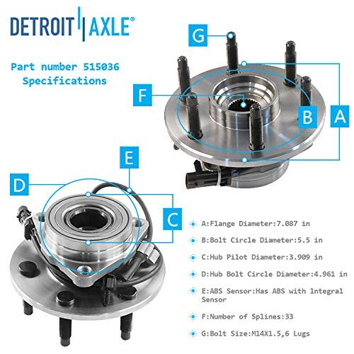 Detroit Axle Front Brake Kit for 4WD Chevy GMC Avalanche Express Suburban Savana Silverado Sierra 1500 Yukon Tahoe - Disc Brake Rotors, Pads & Wheel Bearing Hubs Replacement (12