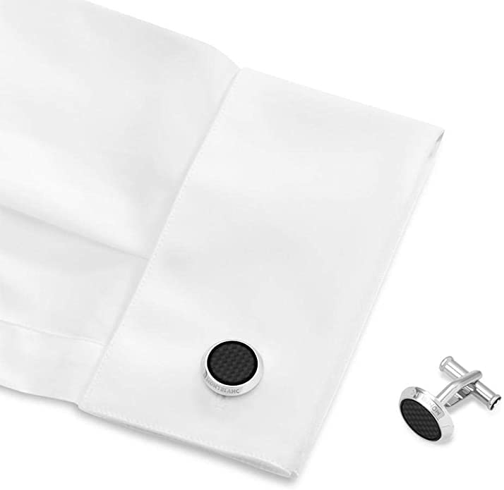 Montblanc Extreme 2.0 Round Stainless Steel Cufflinks with Carbon Fiber Effect - Silver & Black Luxury Cufflinks for Men & Women - Perfect for Formal Events, Weddings, and Business Attire