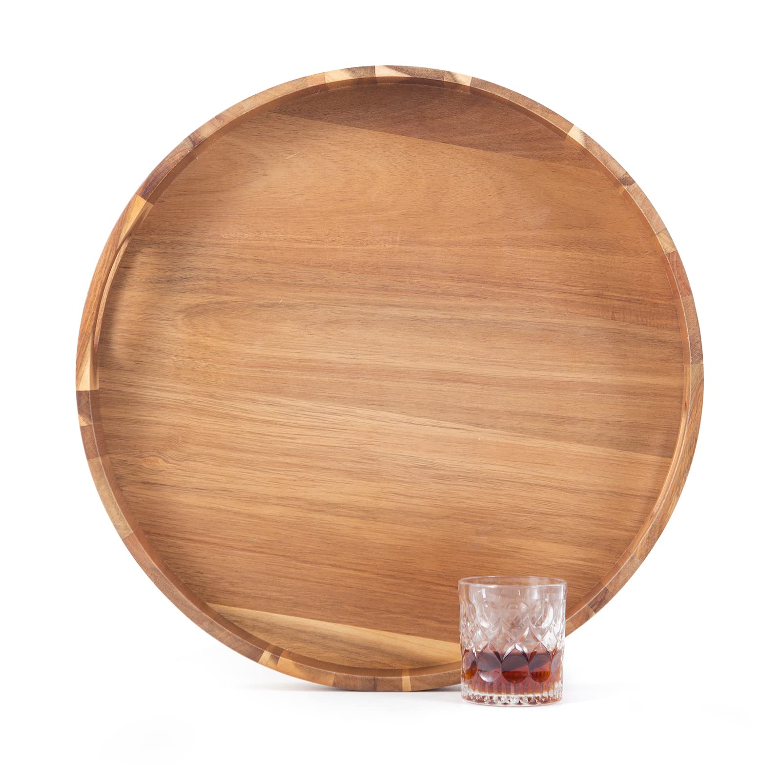 Round Wooden Serving Tray with Handles - 20