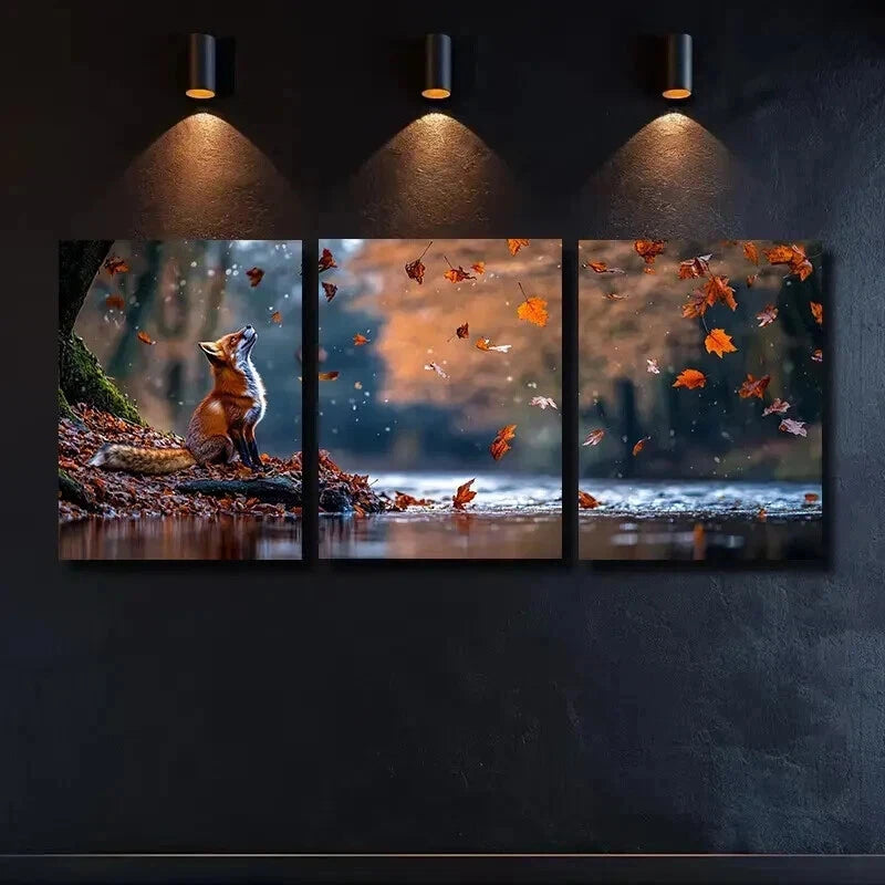 3-Piece Red Fox Sitting on River Bank Wall Art Set - Framed Canvas 40x60cm (16x24in) - High Quality Print | Australian Made | Ready to Hang - Perfect for Living Room, Bedroom, or Office Decor