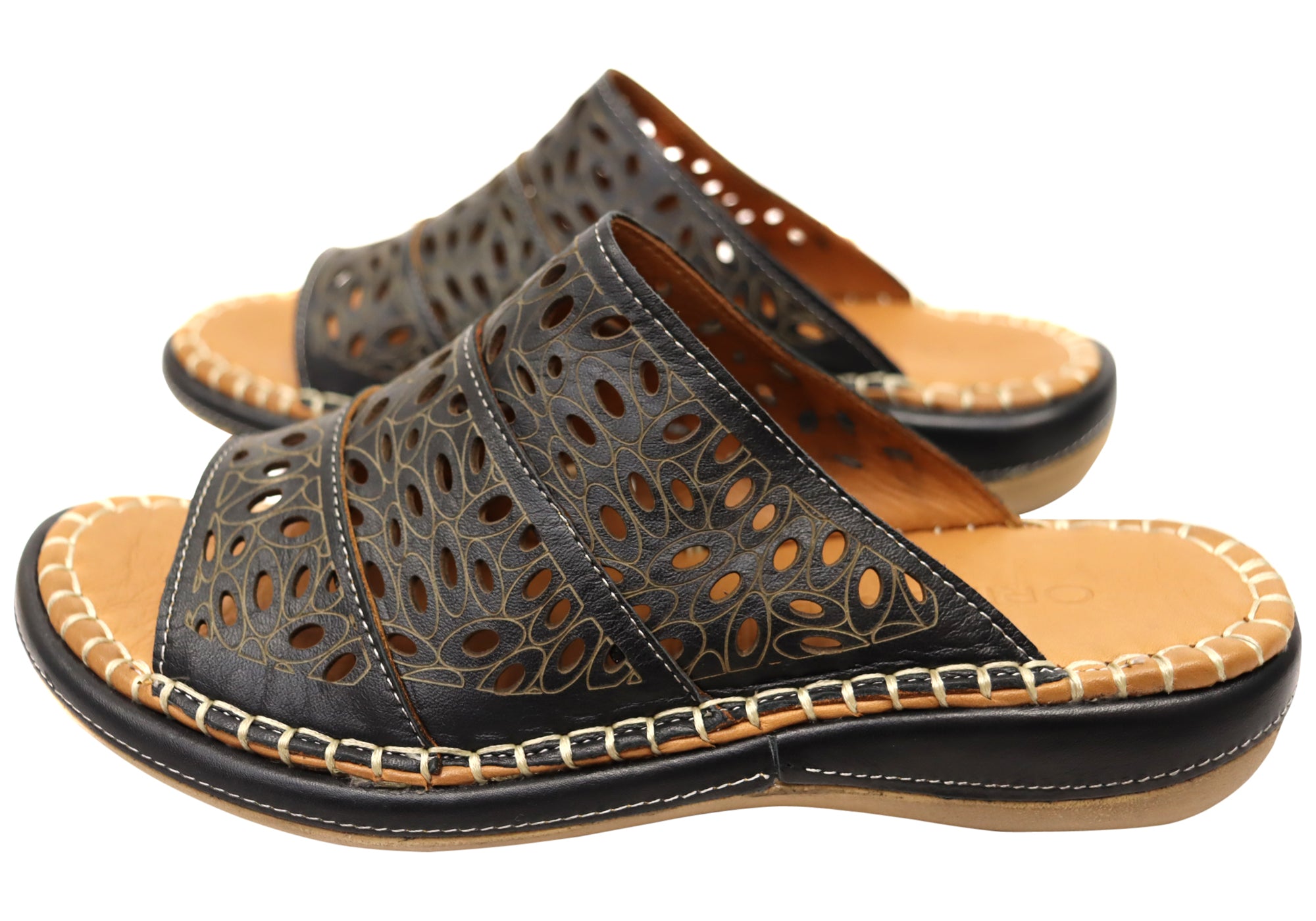 Orizonte Women's Comfortable Leather Slide Sandals - European Style Casual Slip-On Shoes for Summer, Beach, and Home Wear
