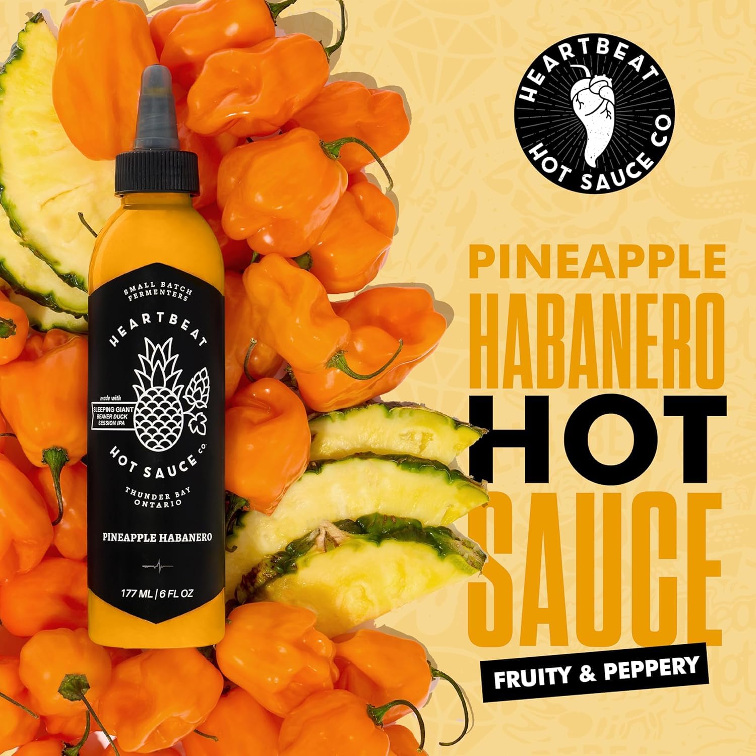 Heartbeat Hot Sauce Co. - Pineapple Habanero Hot Sauce, 6 oz Bottles (6-Pack) | Spicy & Sweet Flavor | Perfect for Tacos, Wings & Grilling