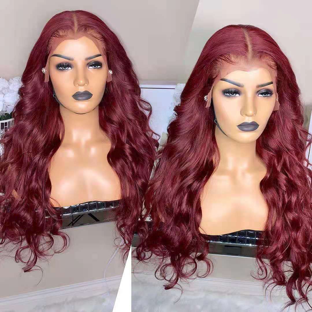 13×6 Lace Front Human Hair Wig - 16inch Brazilian Remy Body Wave Wavy Burgundy Lace Wig for Black Women | Pre-Plucked Bleached Knots & Glueless Design | Perfect for Daily Wear, Parties & Special Occasions