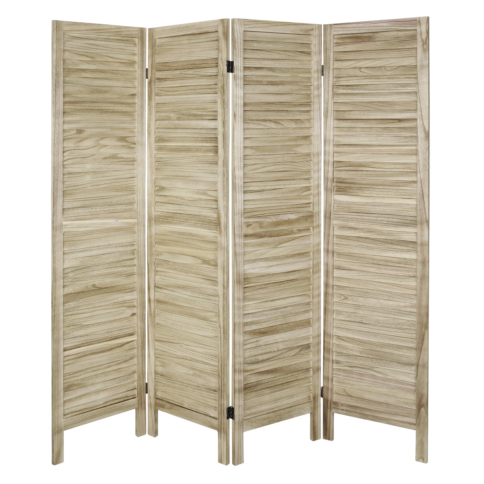 ECOMEX 4 Panel Wooden Room Divider Screen - 5.6ft Tall Folding Privacy Partition with Louver Design for Home Office, Bedroom Separation & Sight Blocking (Natural Finish) - Perfect for Creating Private Spaces in Living Rooms, Studios, and Open Floor Plans