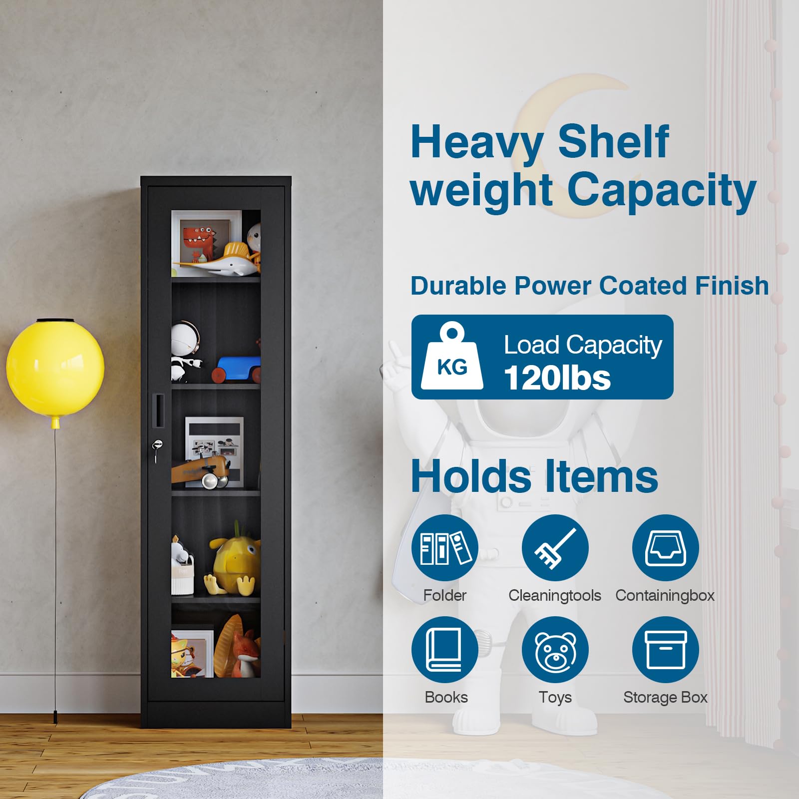 Glass Door Display Cabinet with 4 Adjustable Shelves - Locking Curio Cabinet for Home, Office, Clinic & Pantry - Easy Assembly Required (Black, One Door-A) - Perfect for Showcasing Collectibles, China & Home Decor