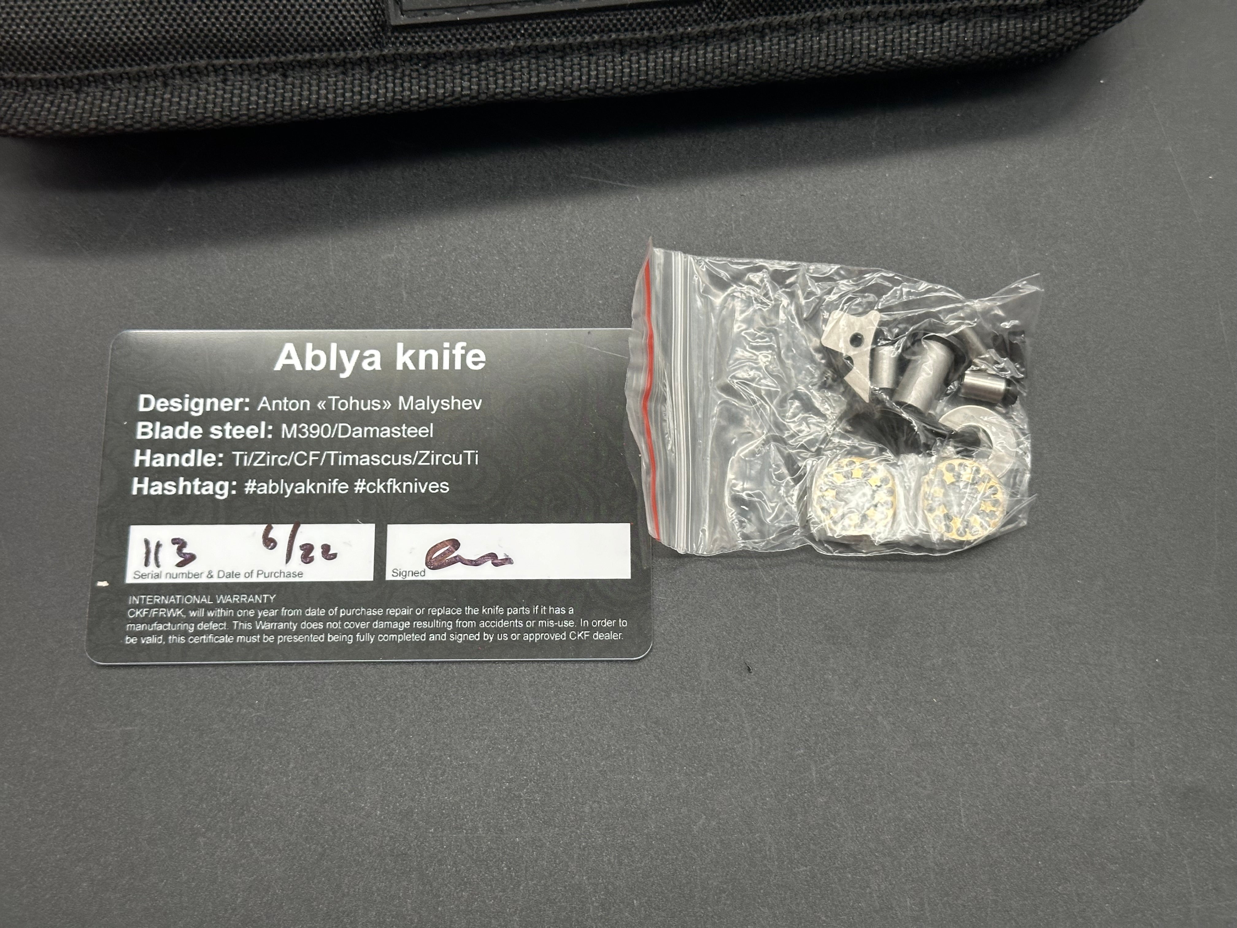CKF Custom Knife Factory Ablya Folding Knife - Bronze Titanium, Carbon Fiber & Zircuti Handle with M390 Steel Blade - EDC, Outdoor, Camping, Survival Gear