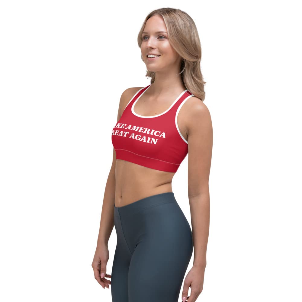 Make America Great Again Red Sports Bras for Women - Patriotic USA Funny Workout Bras with Inspirational Text for Yoga, Gym & Running - Perfect for 4th of July, Fitness Classes & Outdoor Activities