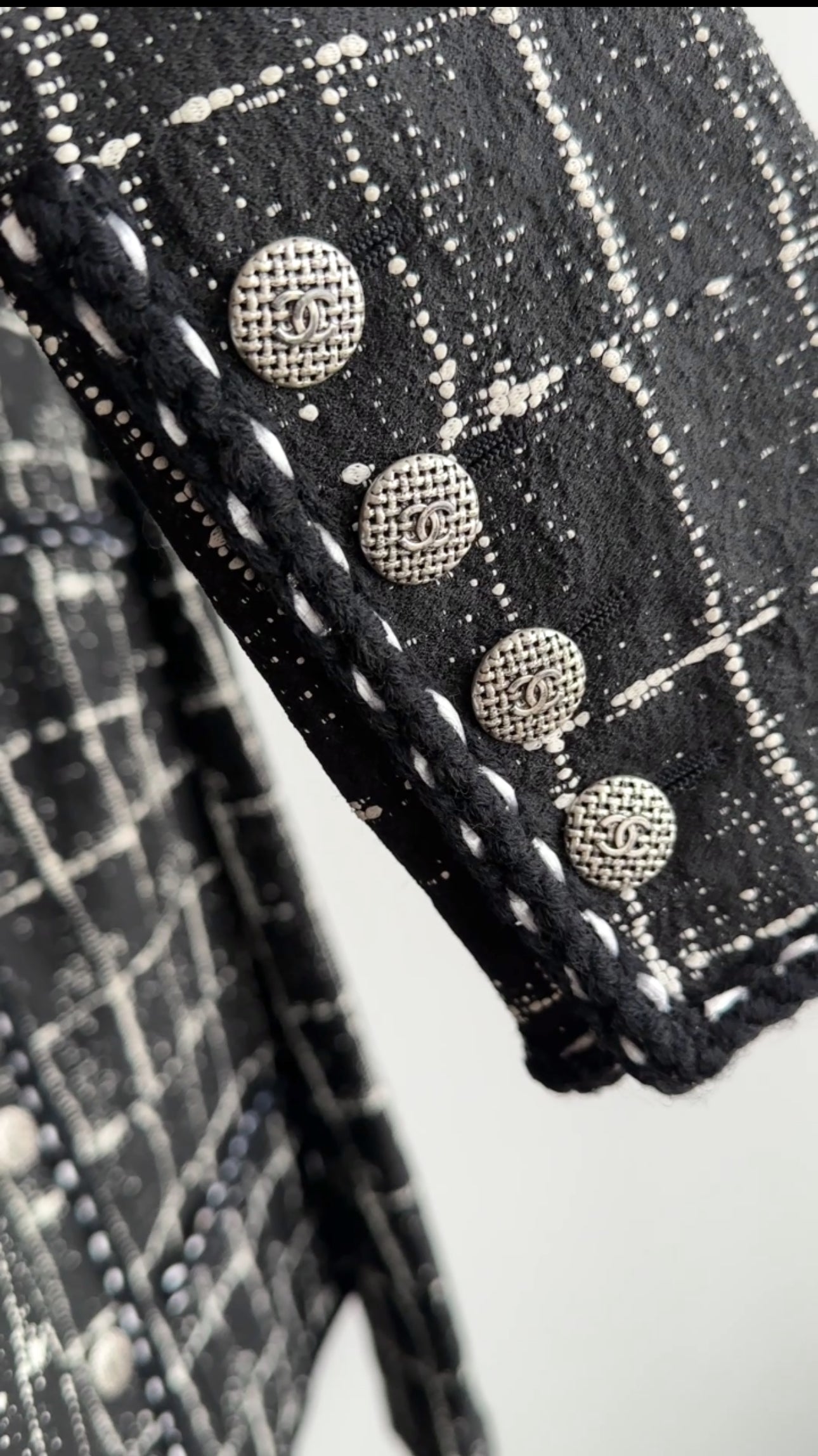 Chanel 14P Black and White Checkered Button Front Jacket Size FR42 - Perfect for Office Wear and Evening Outfits