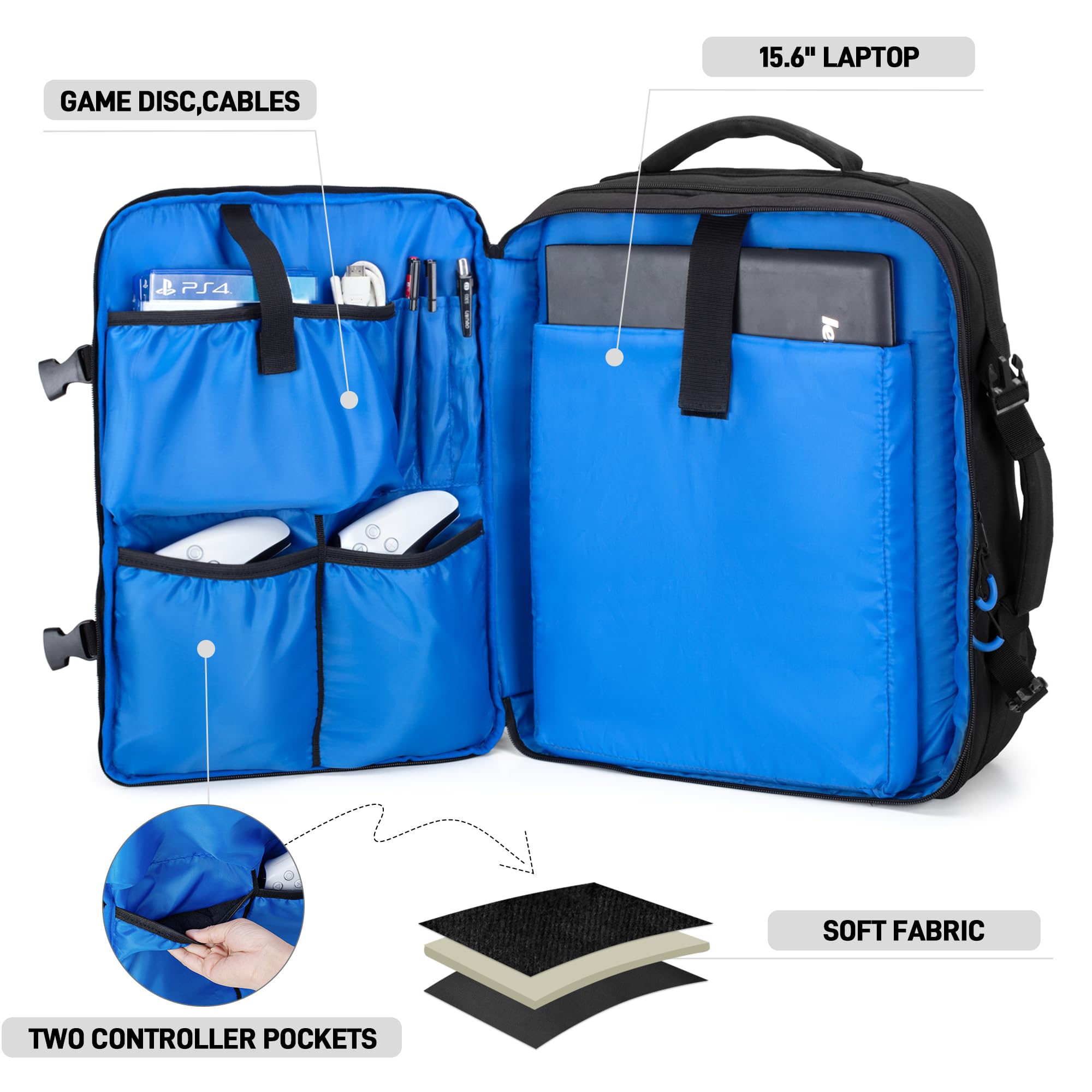PGmoon Travel Backpack for PS5/PS5 Slim/PS5 Pro - Protective Gaming Case with Controller Storage & 15.6’’ Laptop Compartment | Patent Design | Perfect for Travel, Commuting & Gaming Events