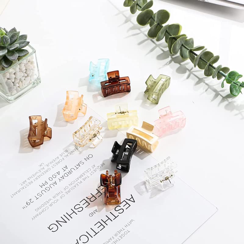 FAMEZA 6 PCS Small Hair Claw Clips for Women & Girls - Mini Square & Rectangle Non-Slip Banana Jaw Clips for Fine Hair - Perfect for School, Work, Gym, and Everyday Styling