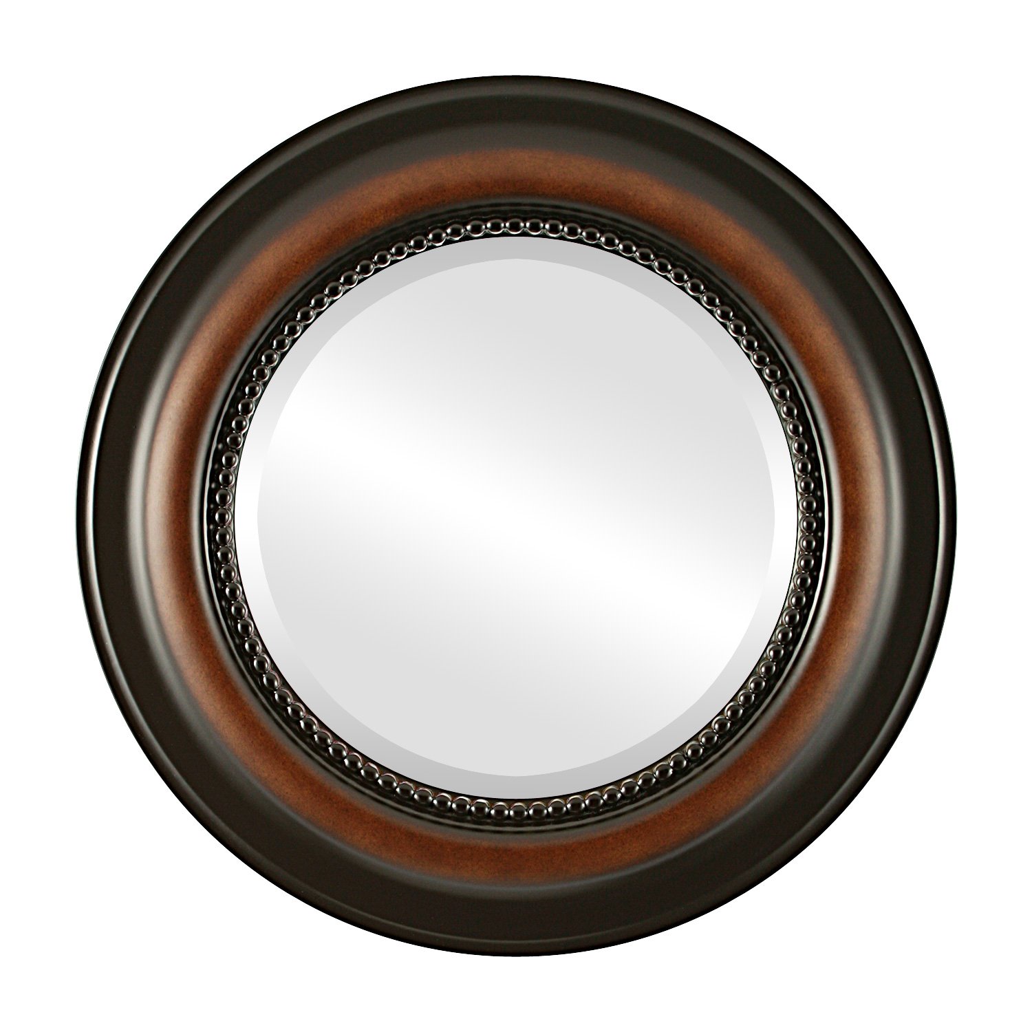 Heritage Style Walnut Round Beveled Wall Mirror - 23x23 Inches - Elegant Home Decor for Living Room, Bedroom & Entryway