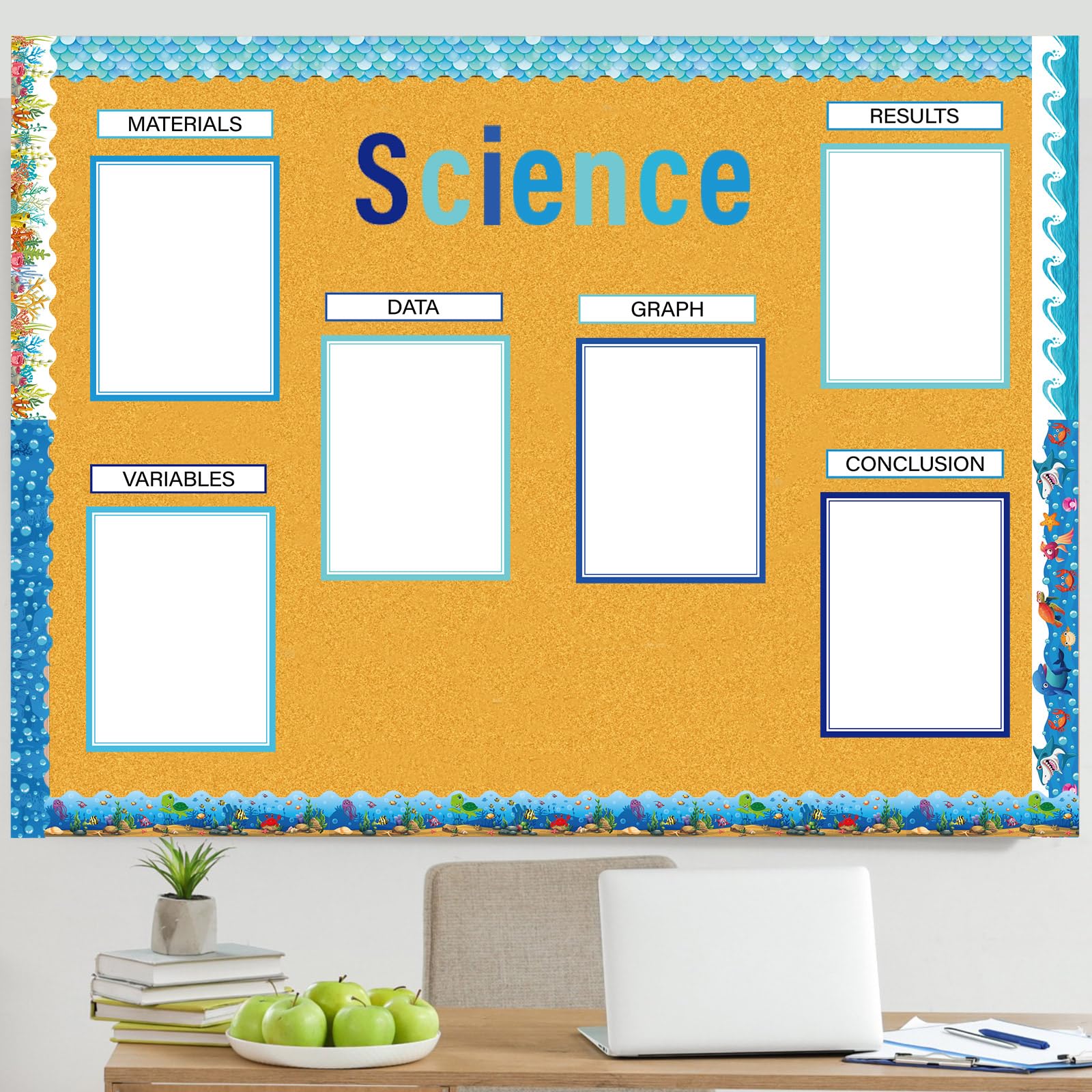 96 Pcs Science Fair Board Kit - Self-Adhesive Titles, Subtitles & Borders for School Projects (Ocean Theme) | Classroom & STEM Display