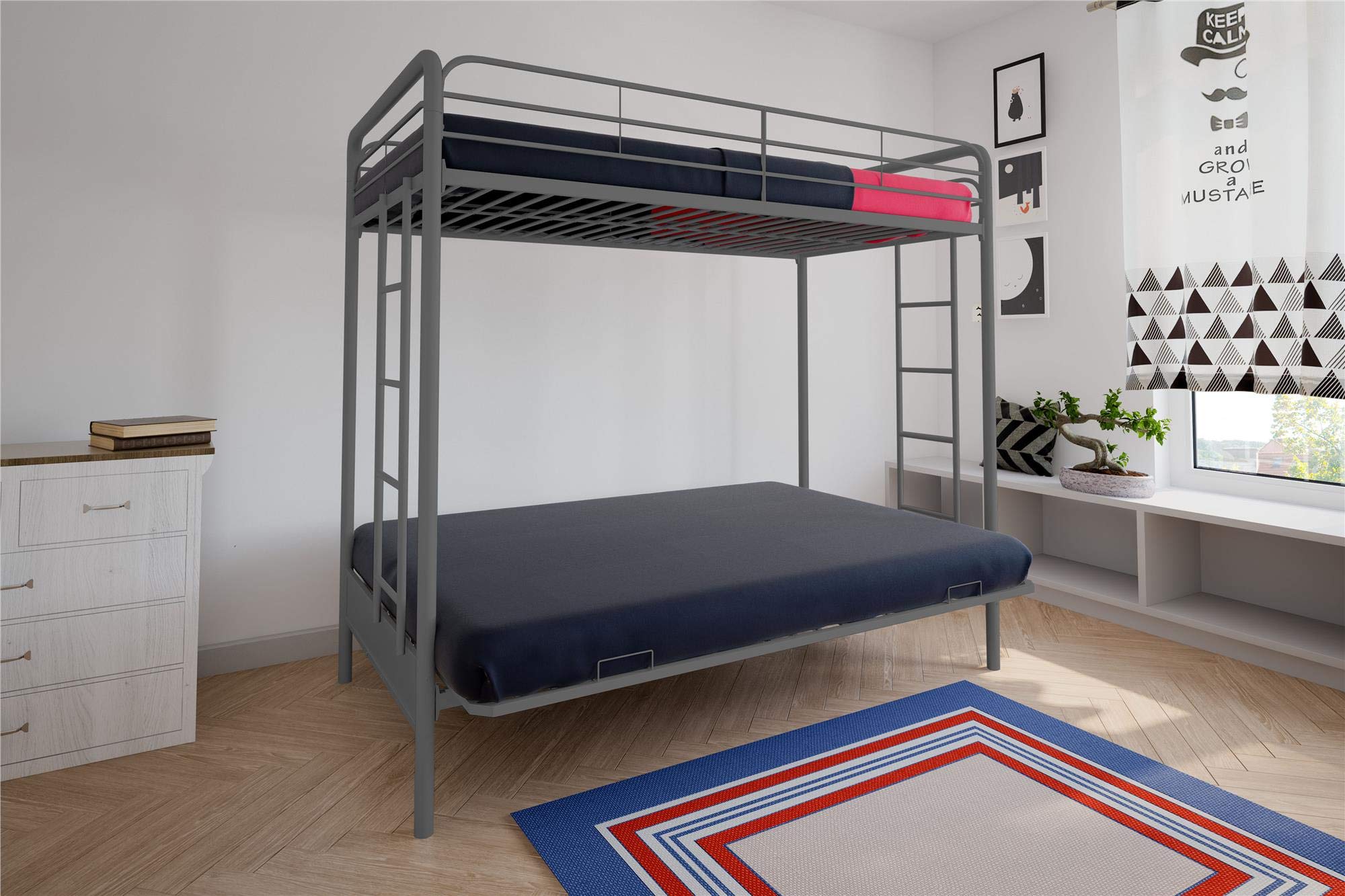DHP Sammie Twin Over Full Metal Bunk Bed with Ladder, Space-Saving Silver Bunk Bed for Kids & Teens - Perfect for Small Bedrooms, Guest Rooms & Dorm Rooms