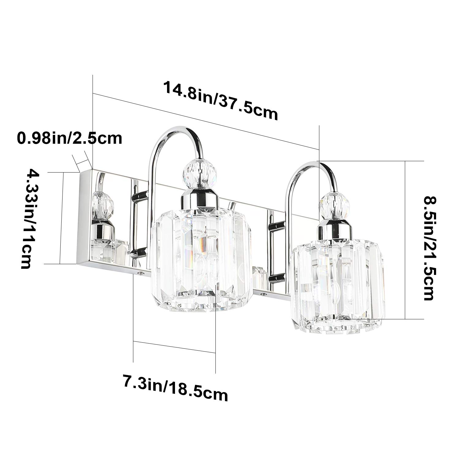 Ralbay Modern Bathroom Vanity Light - 2-Light Crystal Wall Sconce with Clear Glass Shades, Waterproof Bath Light Fixture for Bathroom, Powder Room, Dressing Room and Spa Decor