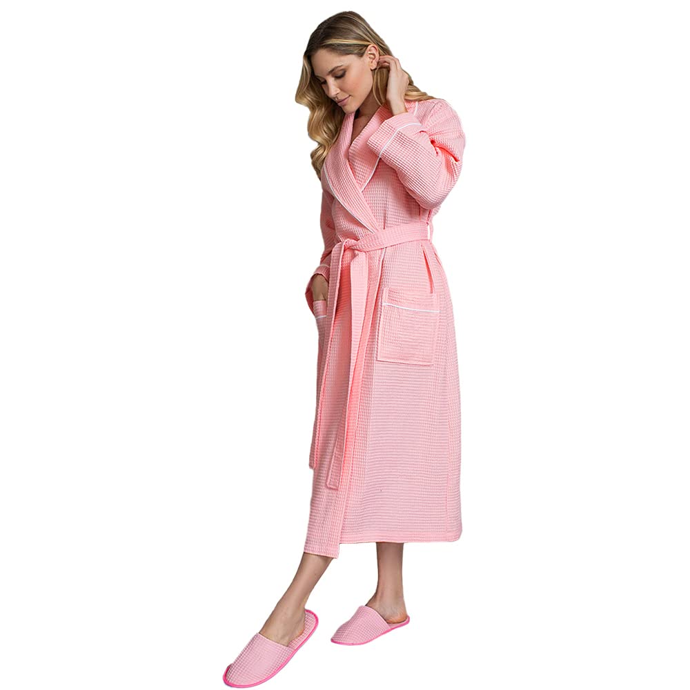Lotus Linen Women's Lightweight Waffle Weave Robe - Soft Long Cotton Bathrobe - Kimono Style Spa Bathrobe for Women - Perfect for Relaxation, Lounging & After Shower