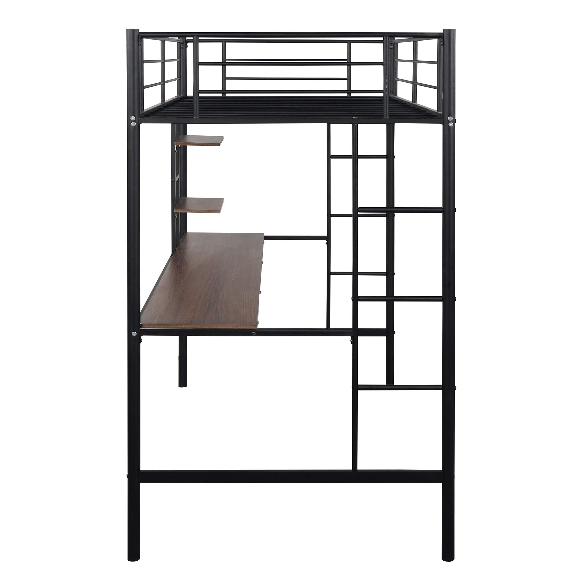 RUNNA Twin Loft Bed for Kids & Teens - Sturdy Metal Bunk Bed with Built-in Study Desk, Storage Shelves & Keyboard Tray - Space Saving Furniture for Small Rooms - Perfect for Dorm, Bedroom or Apartment