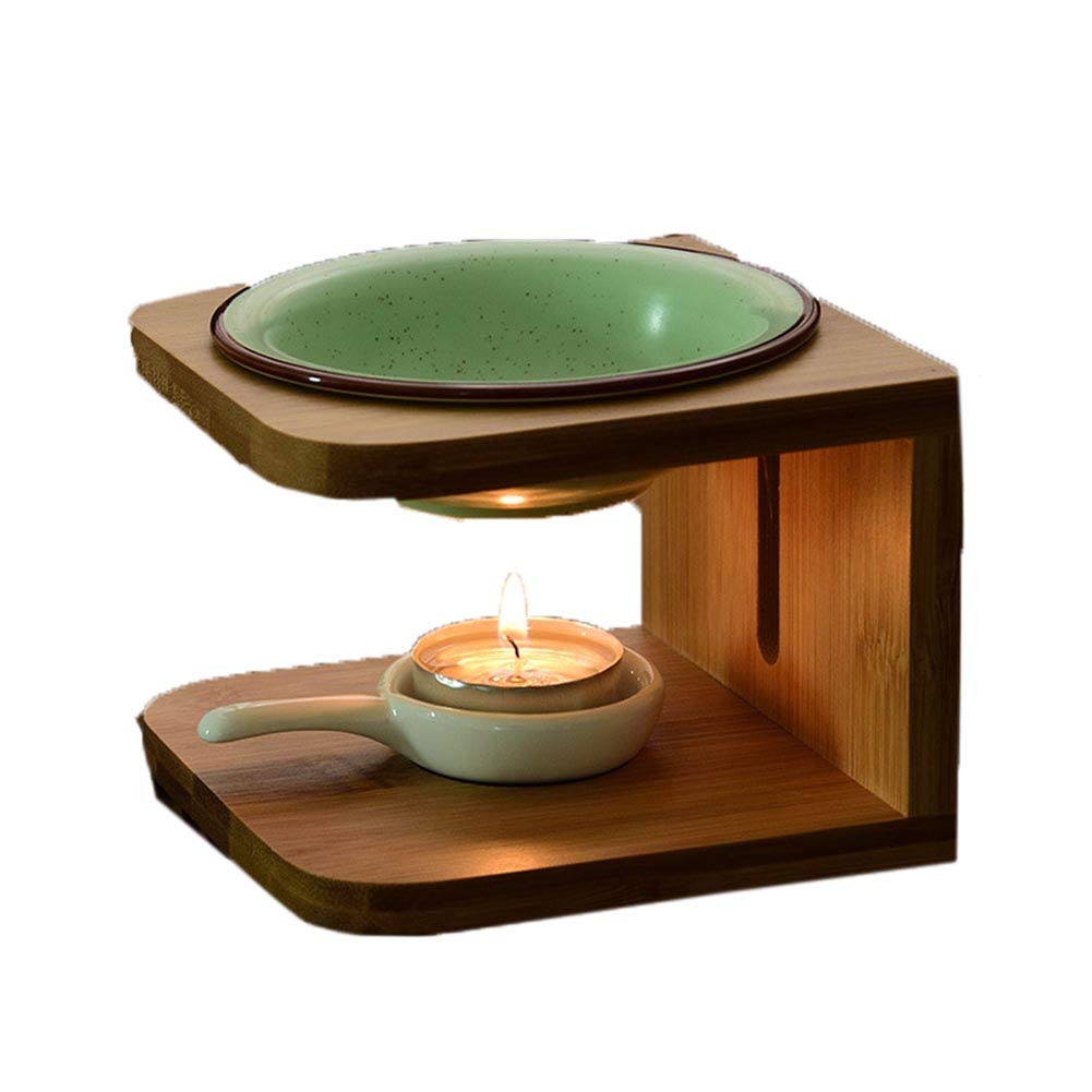 SETSCZY Ceramic Essential Oil Burner & Wax Warmer with Tealight Holder - Aromatherapy Diffuser for Home, Office, Spa - Perfect Gift for Birthday, Wedding, Housewarming - Green Decorative Scented Candle Warmer for Relaxation & Stress Relief