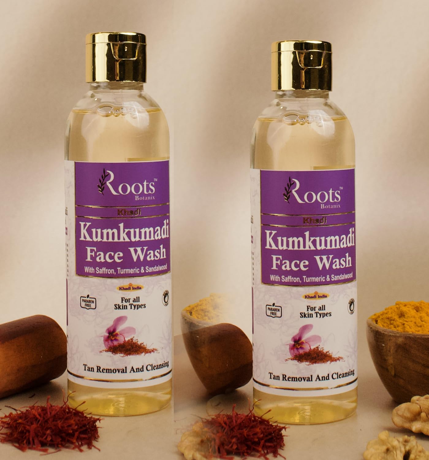 **Roots Botanix Kumkumadi Brightening Face Wash for Glowing Skin – Anti-Pollution, De-Tan & Pimple Control Cleanser (200ml, Pack of 2) – Perfect for Daily Skincare & Detoxifying Routine**