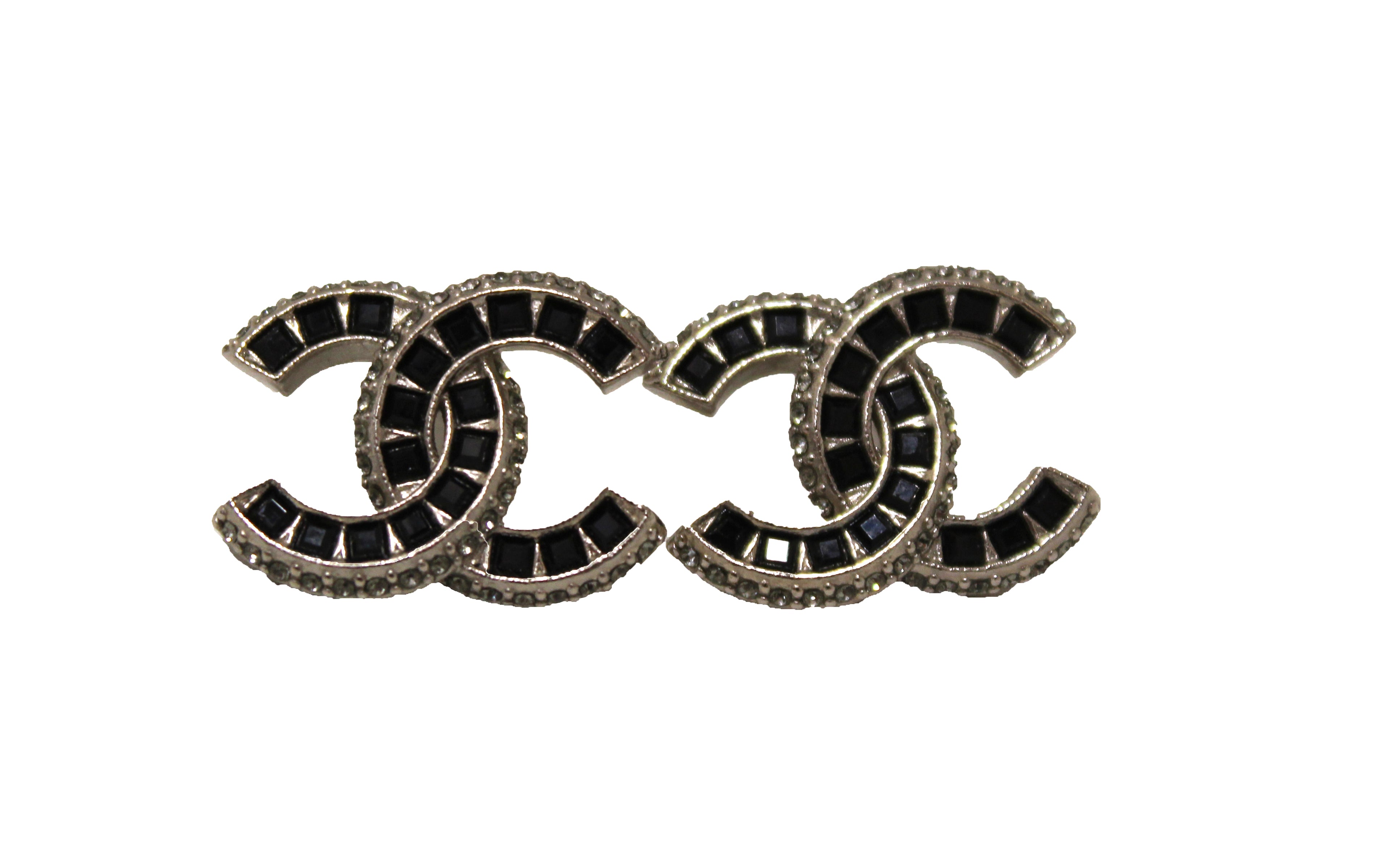 Authentic Chanel Black & Silver Crystal CC Timeless Classic Earrings - Luxury Fashion Jewelry for Women, Perfect for Parties, Weddings & Special Occasions
