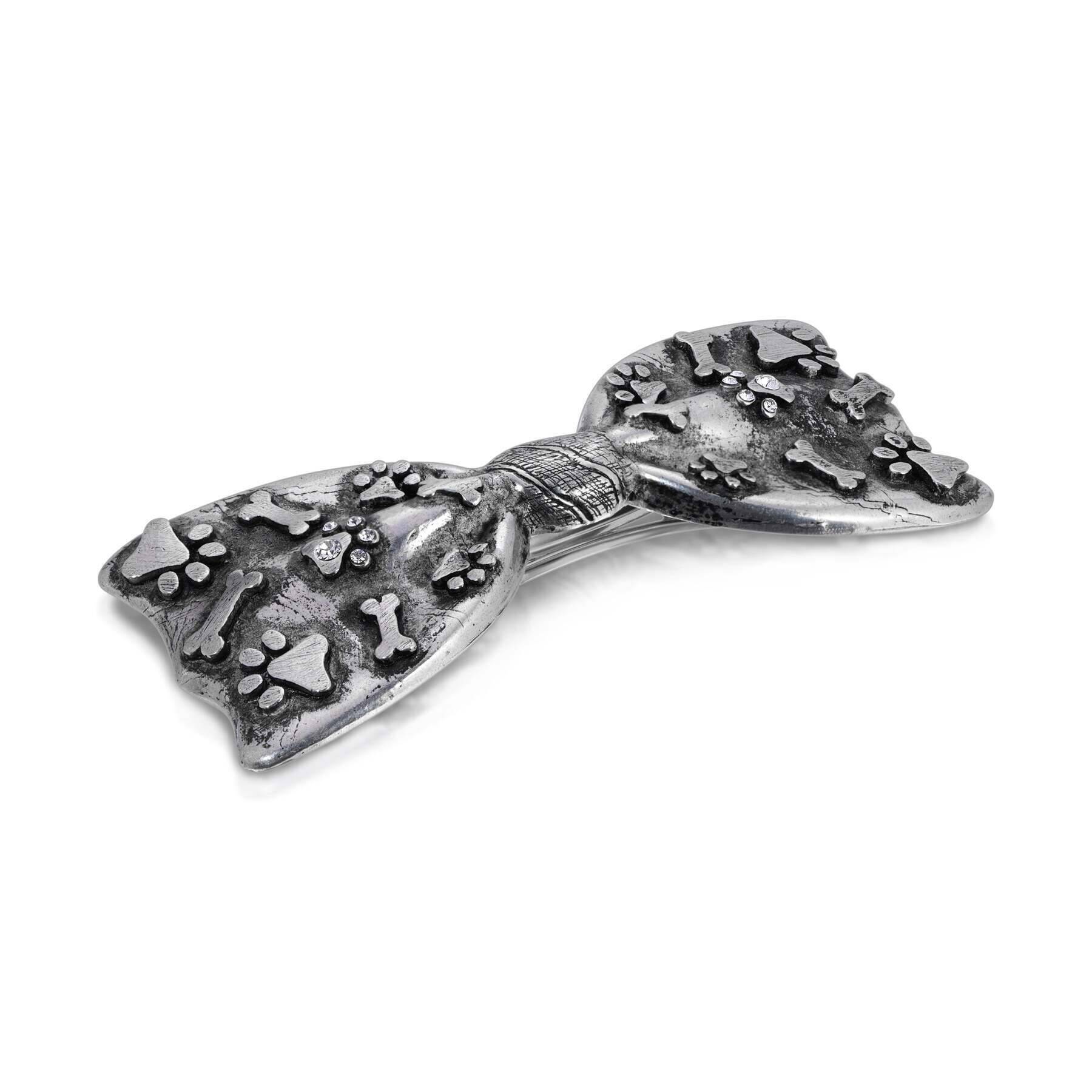 Vintage 1928 Jewelry Antiqued Paws & Bones Bow Barrette Hair Clip - Perfect for Retro Hairstyles, Costume Parties, and Gothic Fashion Accessories