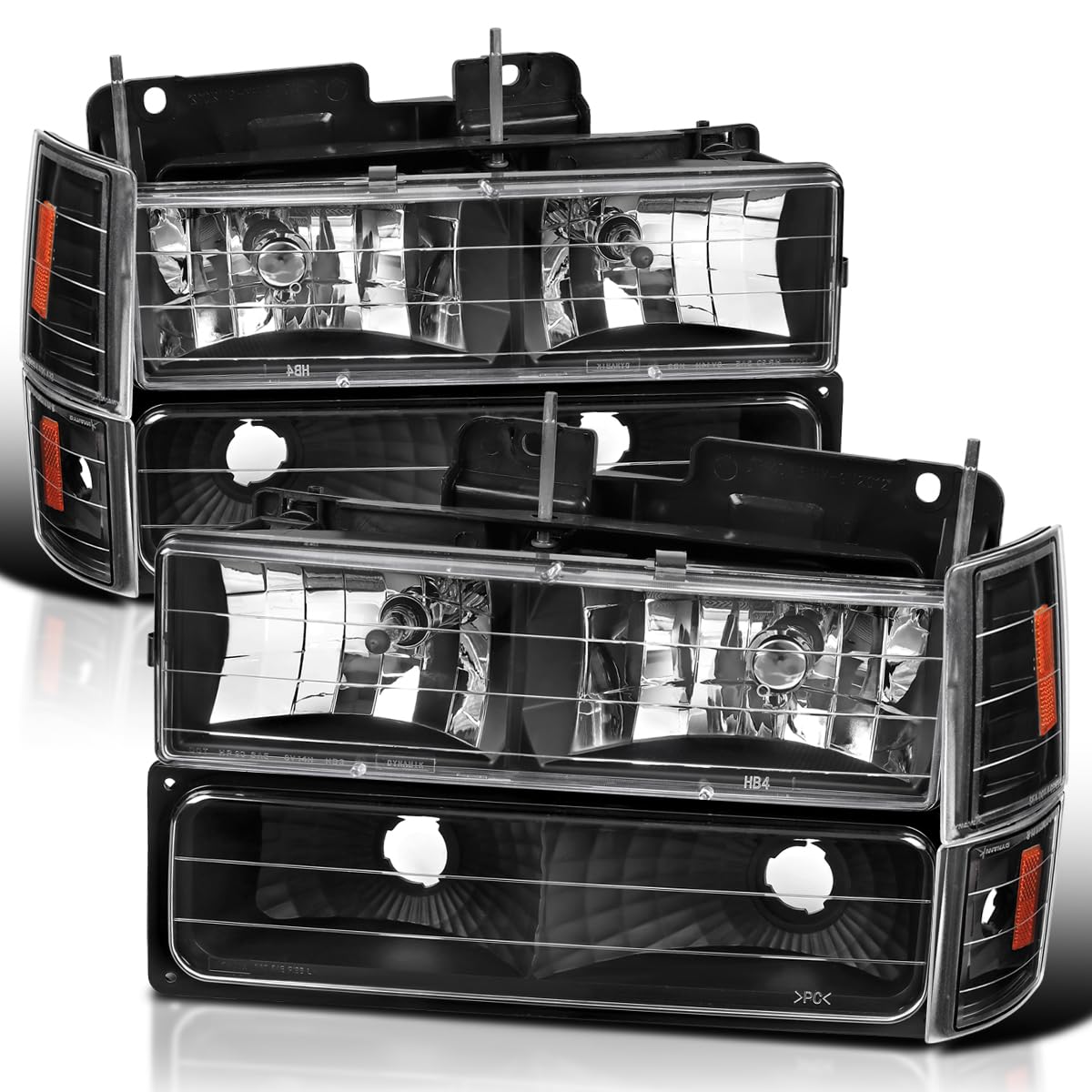 Spec-D Tuning Black Headlights, Bumper Lights & Corner Lamps for 1994-1998 GMC C10 Pickup Sierra Suburban - Complete Left & Right Headlamp Assembly | Perfect for Night Driving & Off-Road Adventures