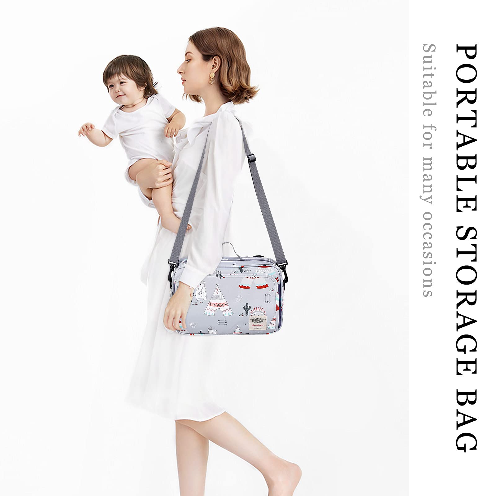Universal Stroller Organizer Bag with Deep Cup Holders & 2 Hooks - Large Pram Storage, Shoulder Strap for Carry-On Use, Fits All Buggy Models (Light Grey) - Perfect for Baby Outings, Shopping & Travel