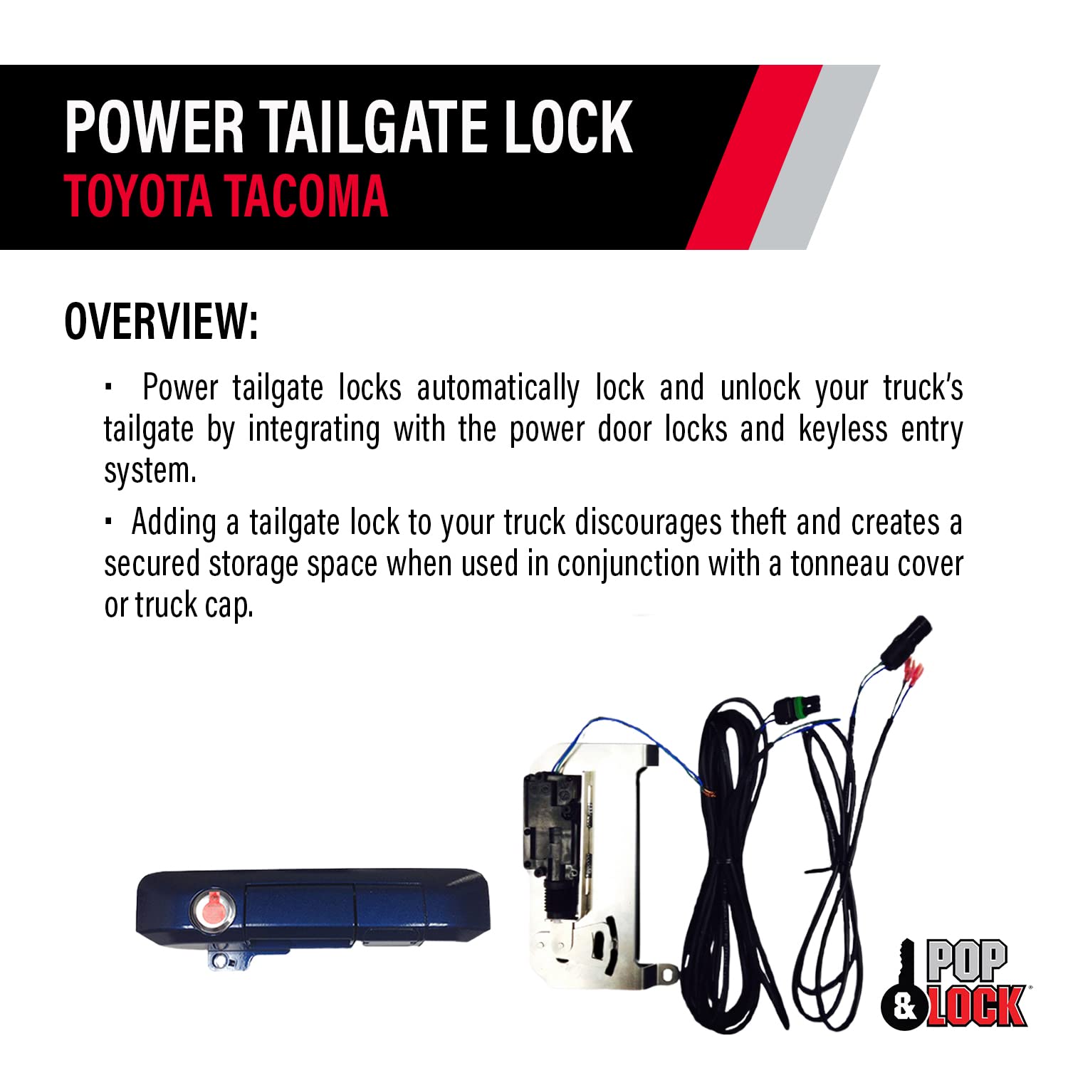 Pop & Lock PL85412 Blue Ribbon Metallic Power Tailgate Lock with Bolt Codeable Technology for Toyota Tacoma | Smart Keyless Entry System | Secure Truck Bed & Cargo Protection | Perfect for Off-Roading, Camping & Work Sites