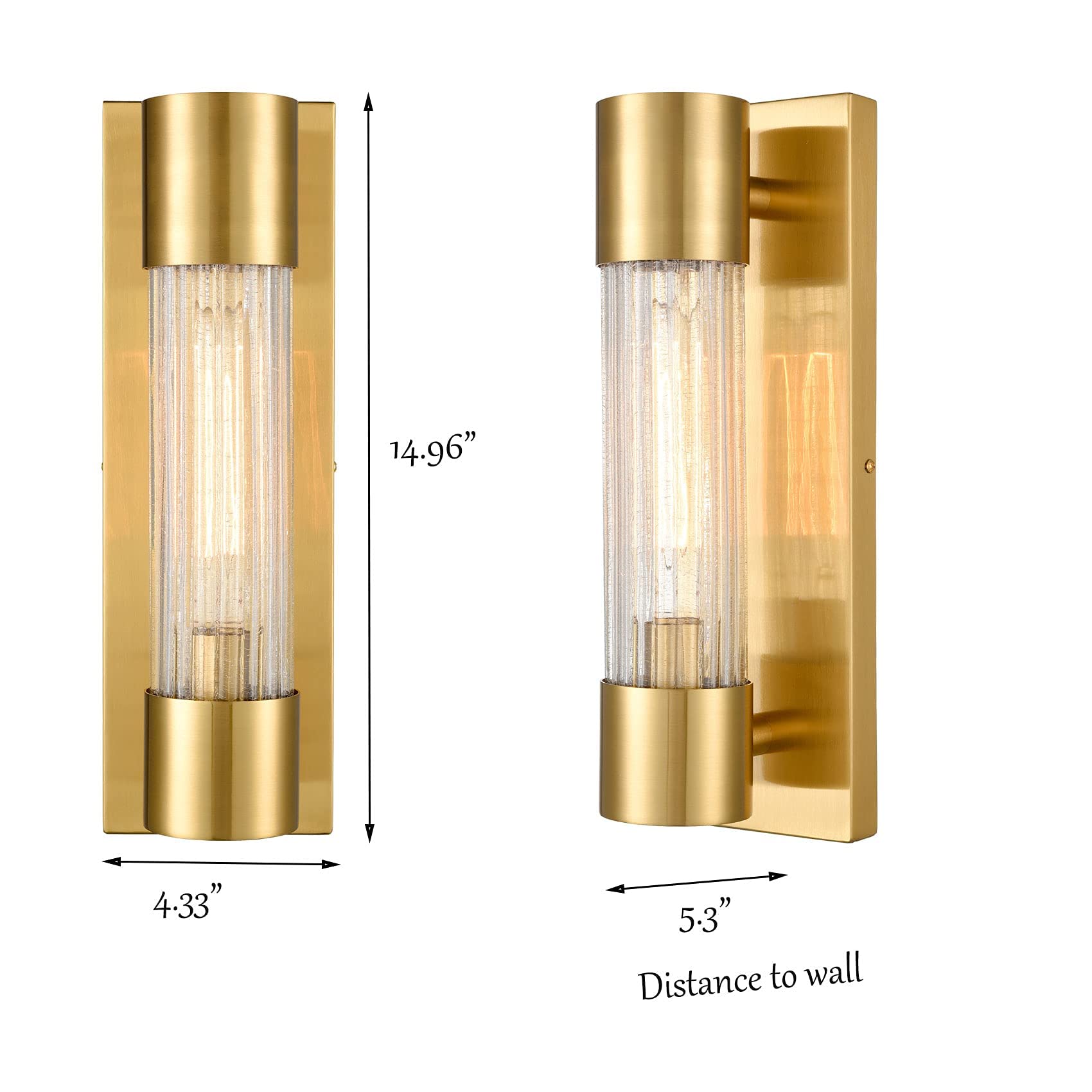 Modern Bathroom Vanity Light - Brass Wall Sconce with Crackle Glass Shade for Mirror Lighting, Hallway & Entryway - Waterproof LED Fixture for Home Decor