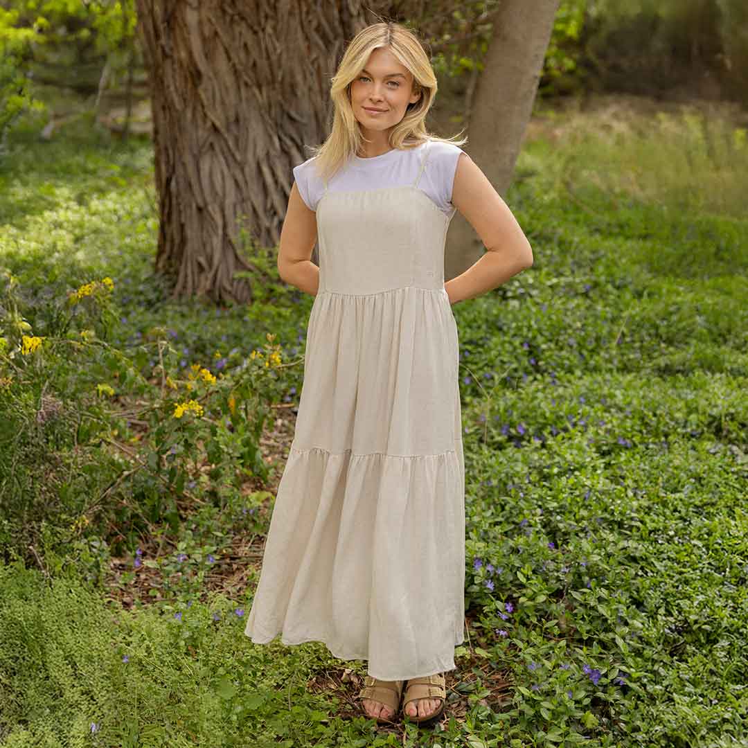 Elegant Cabo Midi Dress in Sand Color - Perfect for Beach Vacations, Summer Parties & Casual Outings
