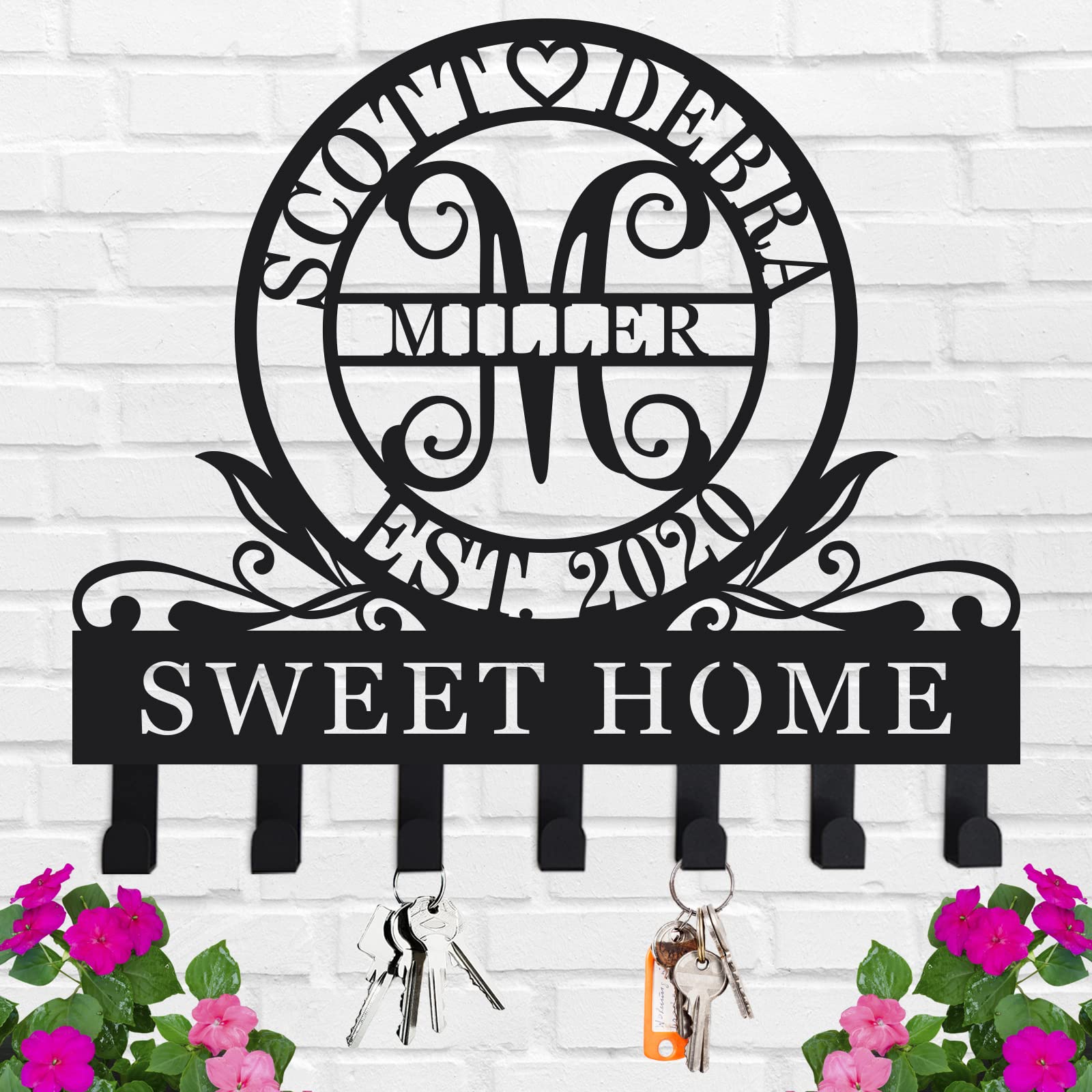 Custom Metal Wall Key Holder with Name - Home & Office Organization