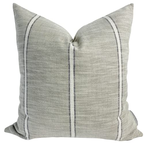 HACKNER HOME Weathered Stripe Neutral Throw Pillow Cover 24x24 Inches - Farmhouse Decor for Sofa, Bed, Couch & Living Room