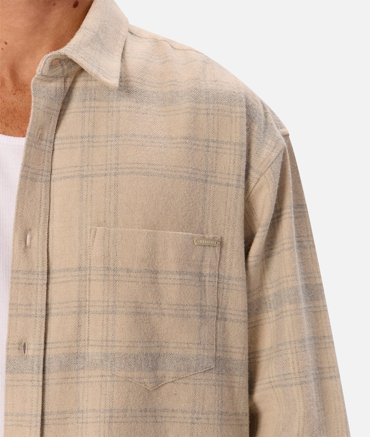 Premium Maplewood Long Sleeve Shirt for Men - Soft Cotton Crewneck Top in Cream & Grey - Perfect for Casual Wear, Office & Outdoor Activities