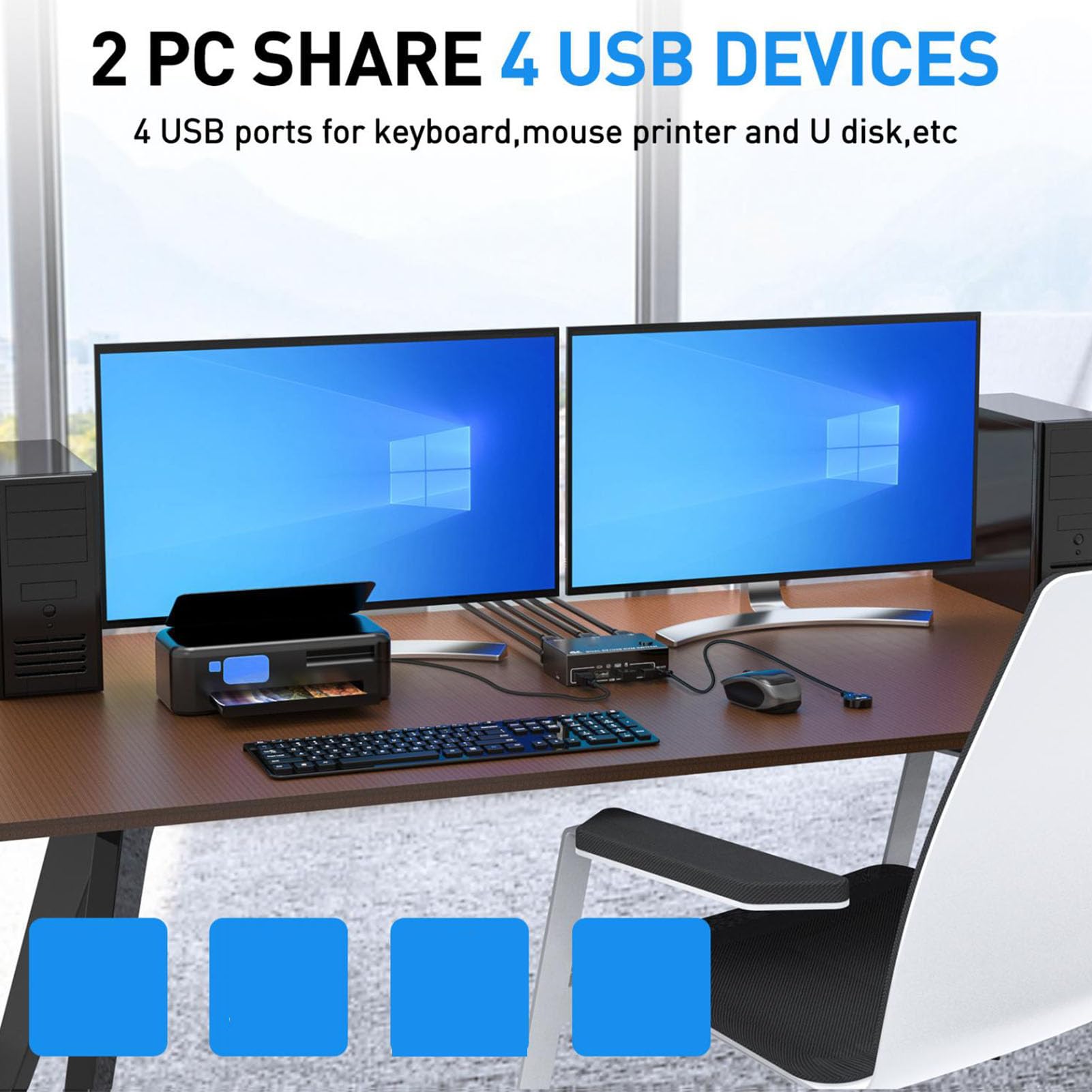 Yanmis 8K KVM Switch - Dual Monitor USB Switcher with DisplayPort for 2 Computers | Windows 11/10/8/7/XP Compatible | Perfect for Home Office, Gaming & Multi-Tasking Workstations