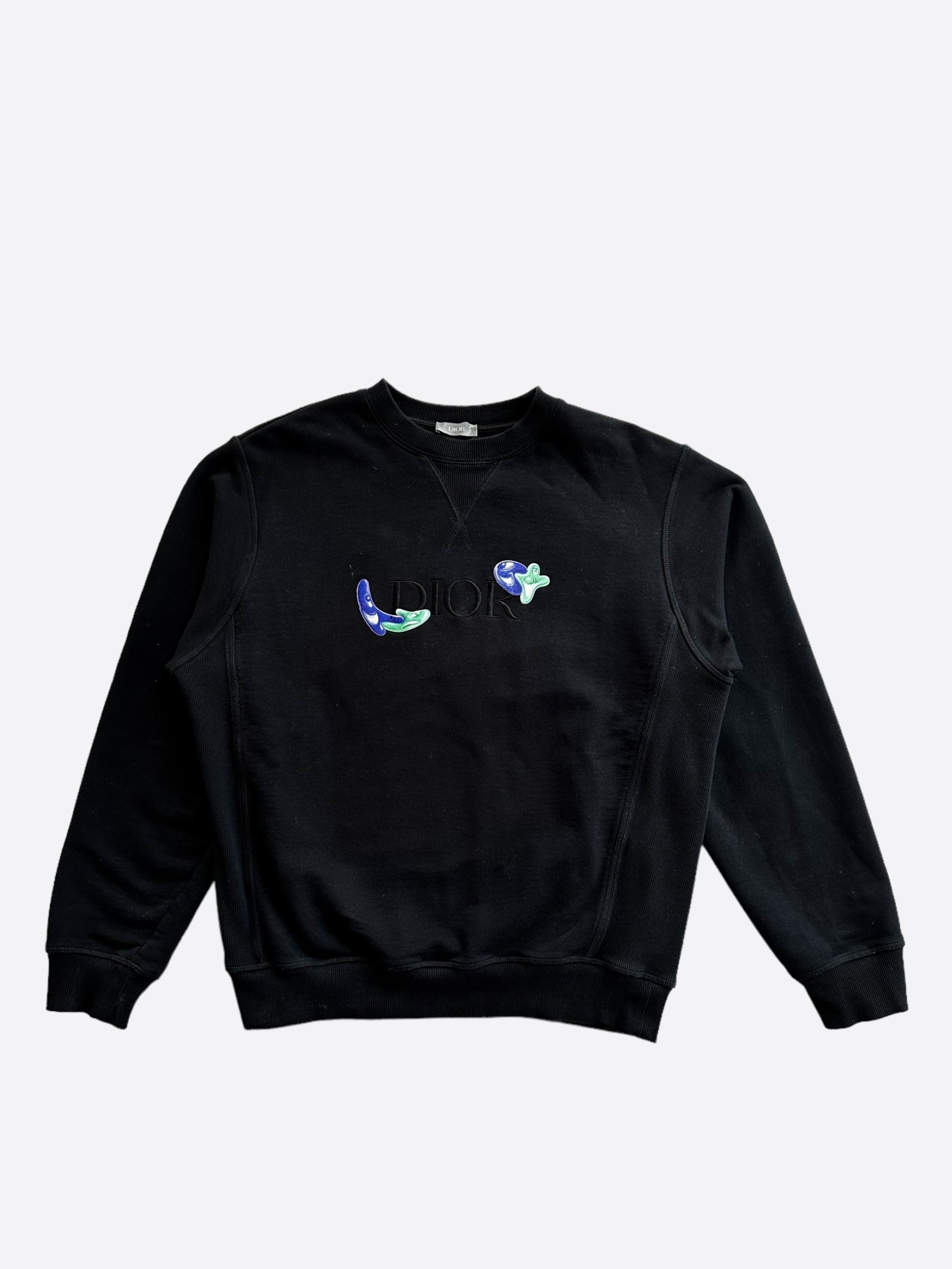 Dior Kenny Scharf Black & Blue Embroidered Logo Sweater for Men | Luxury Designer Knitwear | Perfect for Casual Wear & Street Style Fashion