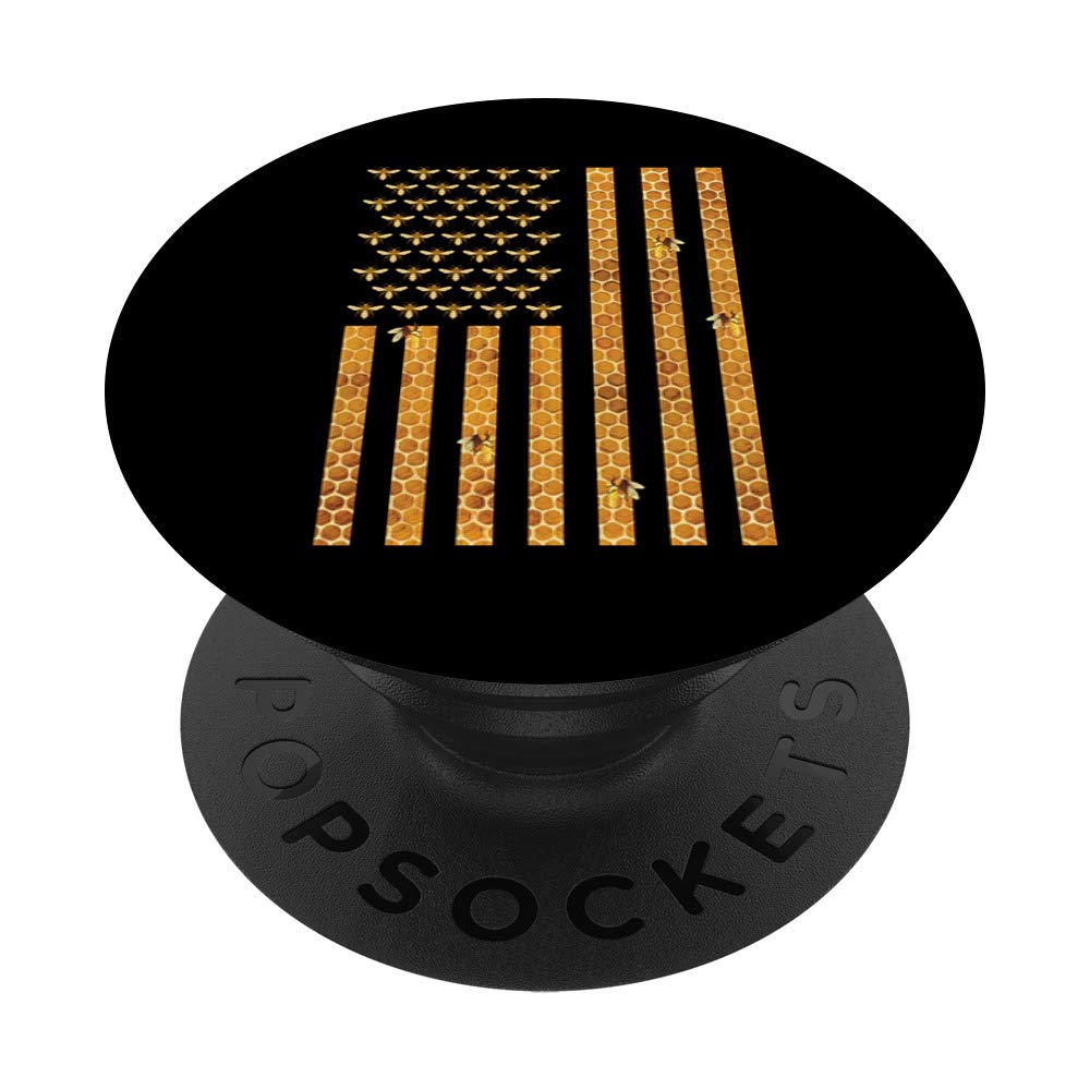 American Flag Honeycomb Design PopSockets - Phone & Tablet Grip Stand with Bees Beekeeping Theme - Perfect Gift for Beekeepers & Nature Lovers - Use for Secure Phone Handling, Selfies, and Tablet Viewing