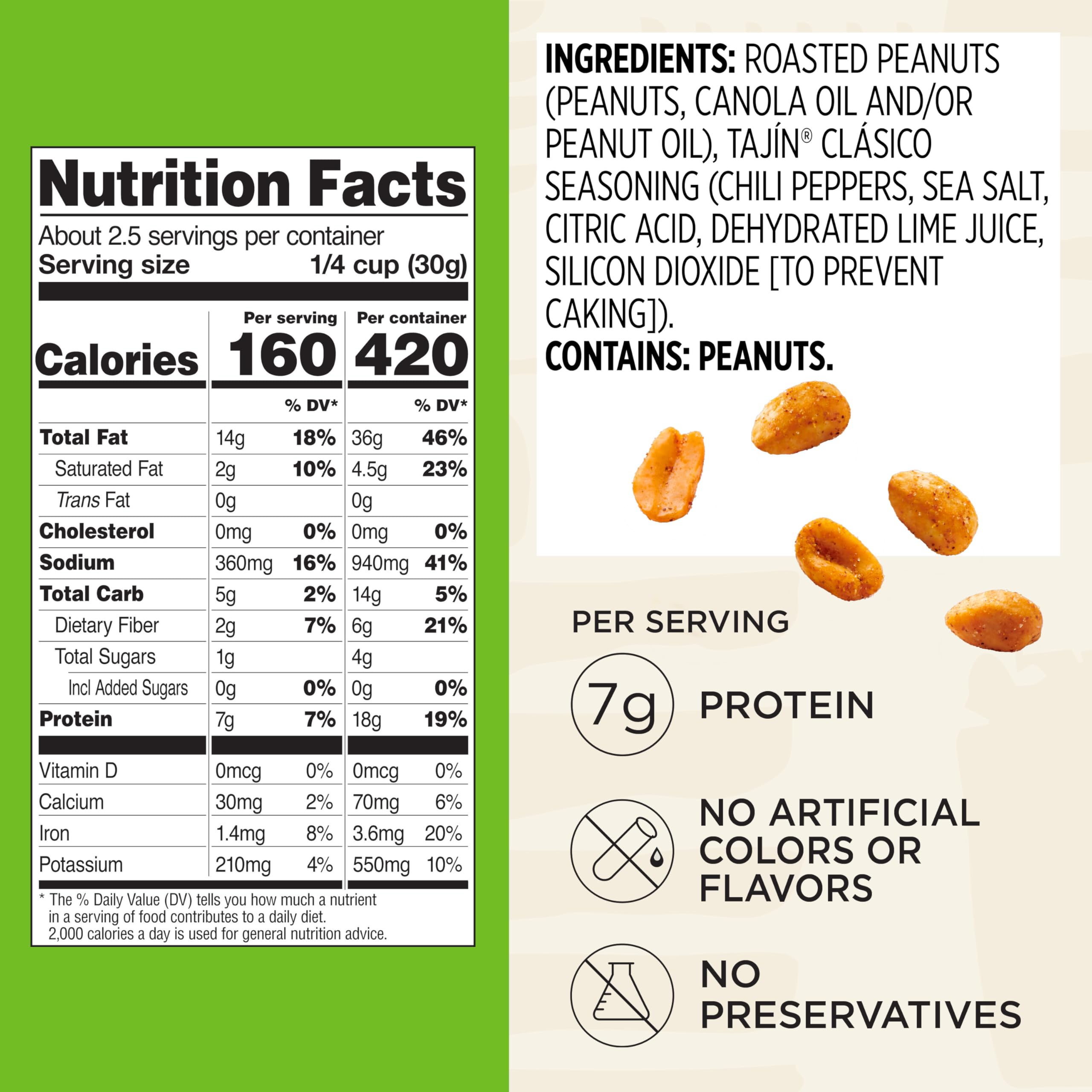 Snak Club Tajin Peanuts - Roasted Chili Lime Seasoned Nuts | Mild & Gluten-Free Kosher Snacks | No Artificial Colors or Flavors | Low Cholesterol | 2.75oz Bags (12 Pack) | Perfect for Parties, Hiking & Office Snacking