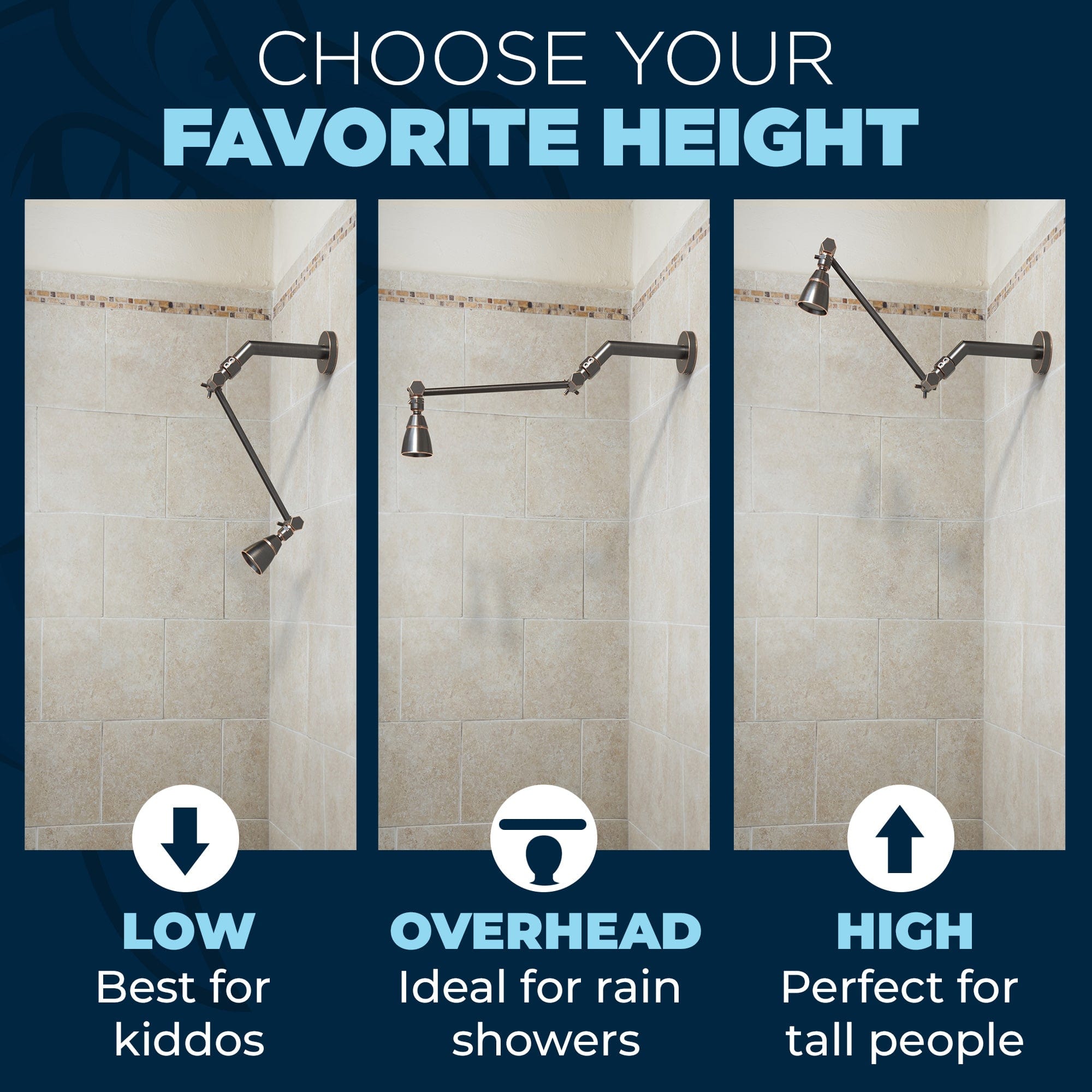 Premium All-Metal 2 Inch High Pressure Shower Head with Adjustable Shower Arm - 2.5 GPM Flow Rate - Perfect for Bathroom, Spa & RV Use - Water Saving & Massage Function
