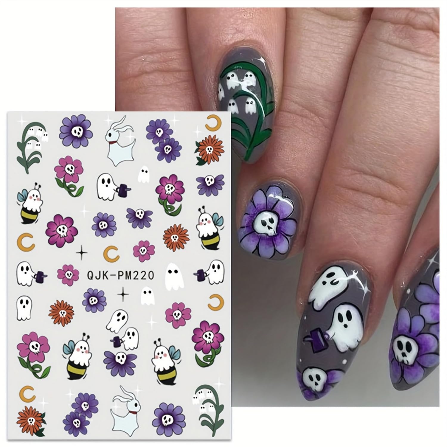 Halloween Nail Art Stickers - 9 Sheets 3D Self-Adhesive Nail Decals with Ghost, Pumpkin & Spider Web Designs | Fall Nail Decor for Women | Perfect for Halloween Parties, Costume Events & Spooky Nail Art