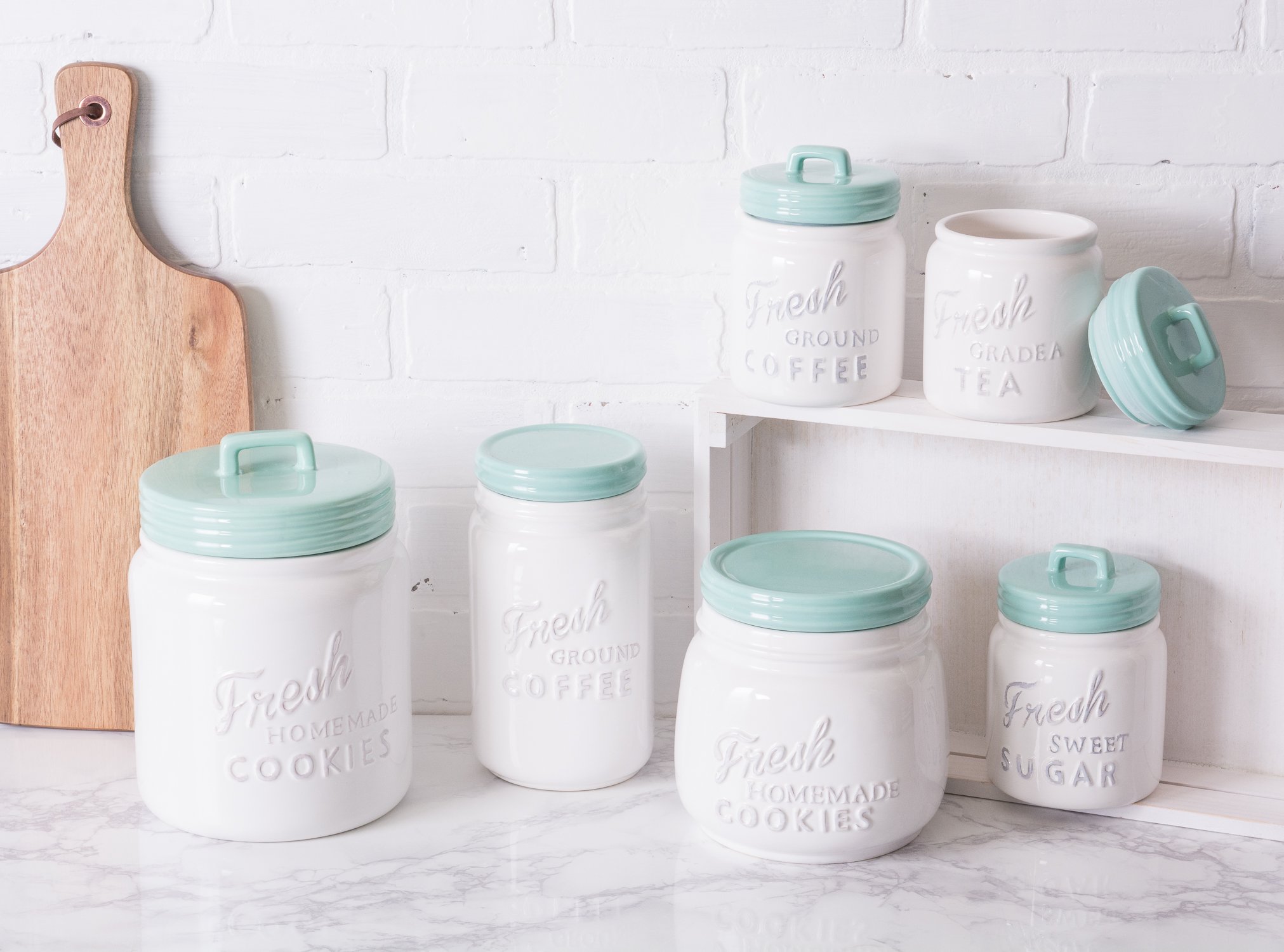 DII Ceramic Kitchen Canister Set - 3-Piece Airtight Food Storage Jars in Aqua Blue | Perfect for Pantry Organization, Flour, Sugar & Coffee Storage | Elegant Home Decor for Modern Kitchens