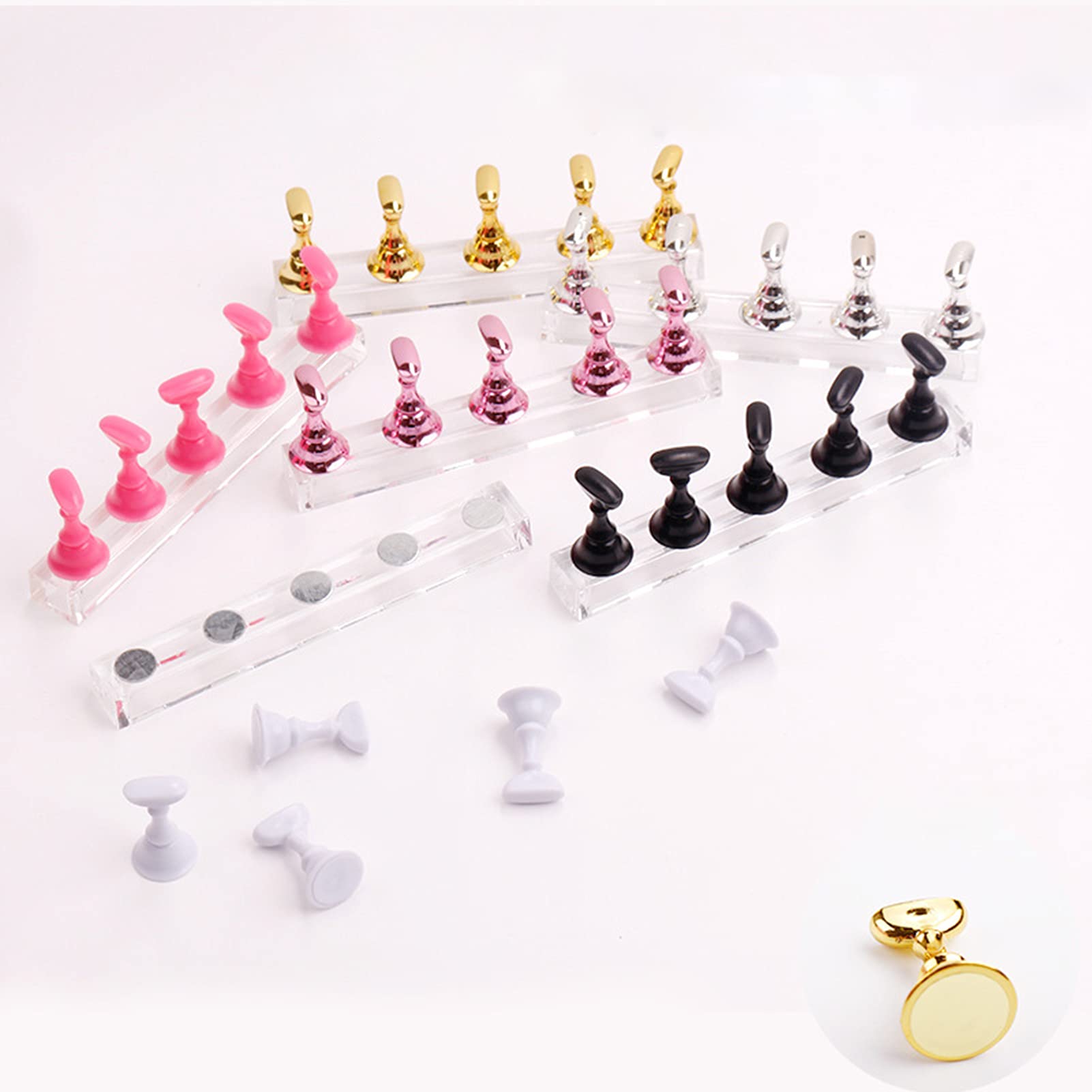 Magnetic Acrylic Nail Display Stand - Nail Tip Practice Holder for DIY Manicure & Nail Art, False Nail Application Tool - Perfect for Home Salon, Professional Practice & Nail Art Training (Golden)